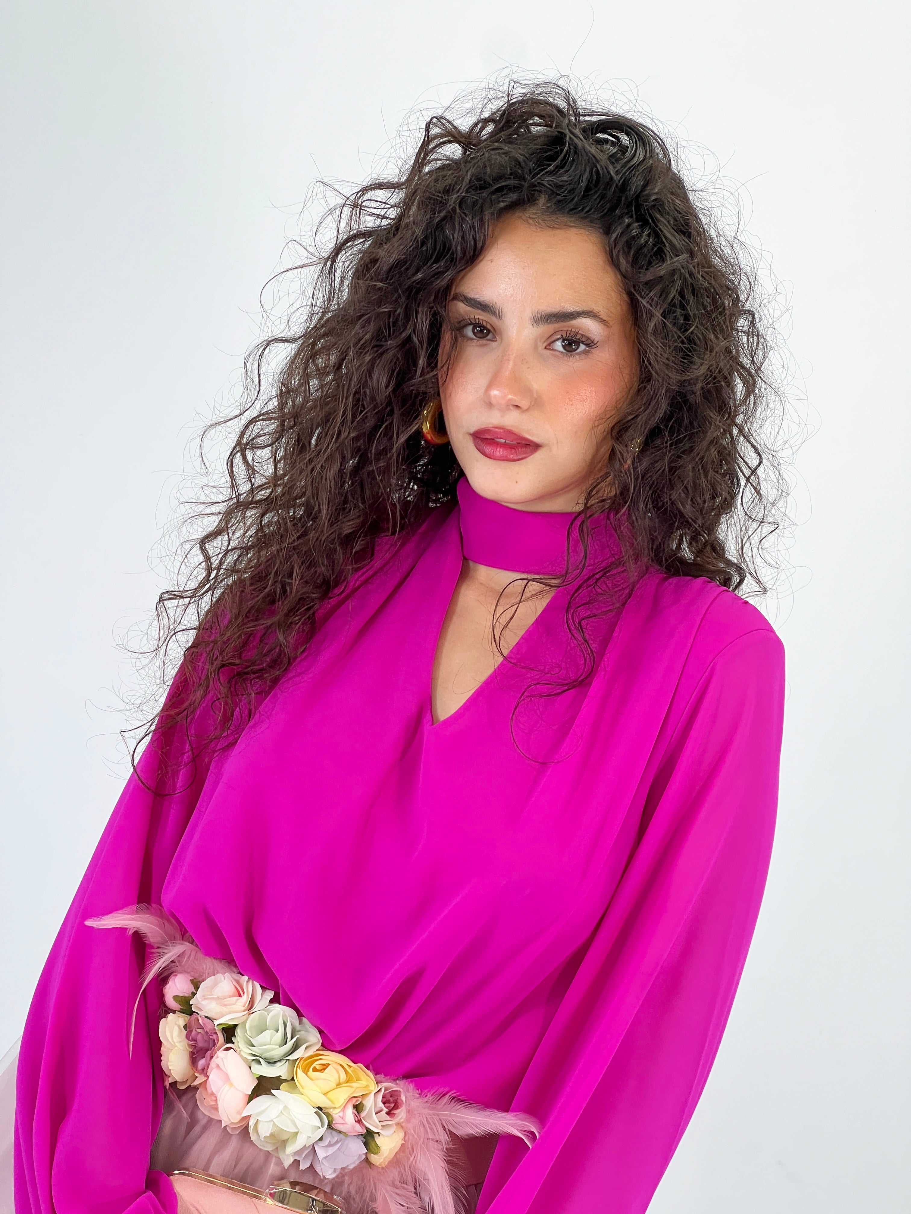 Chiffon bodysuit with choker neckline