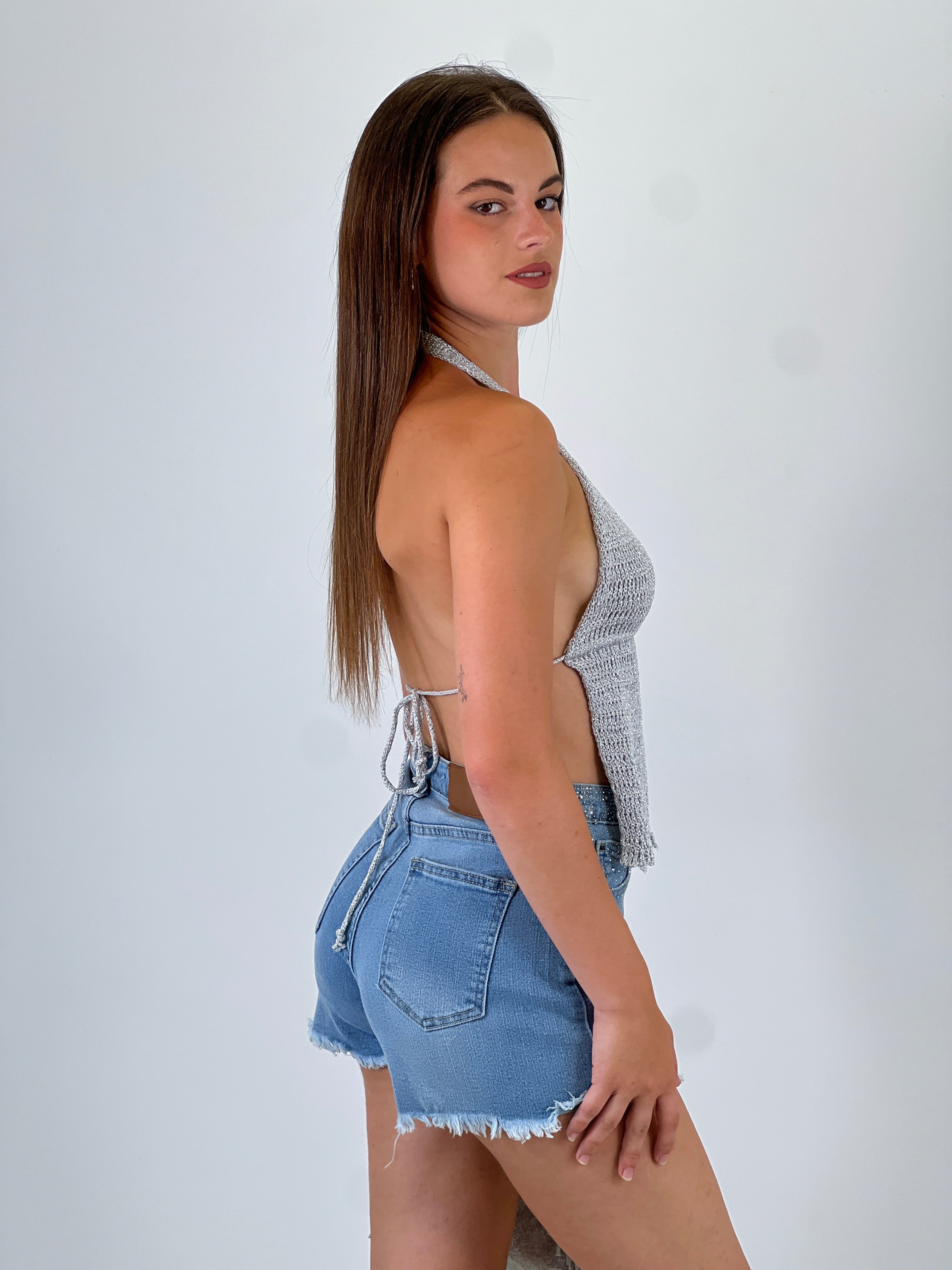 Rhinestone denim shorts