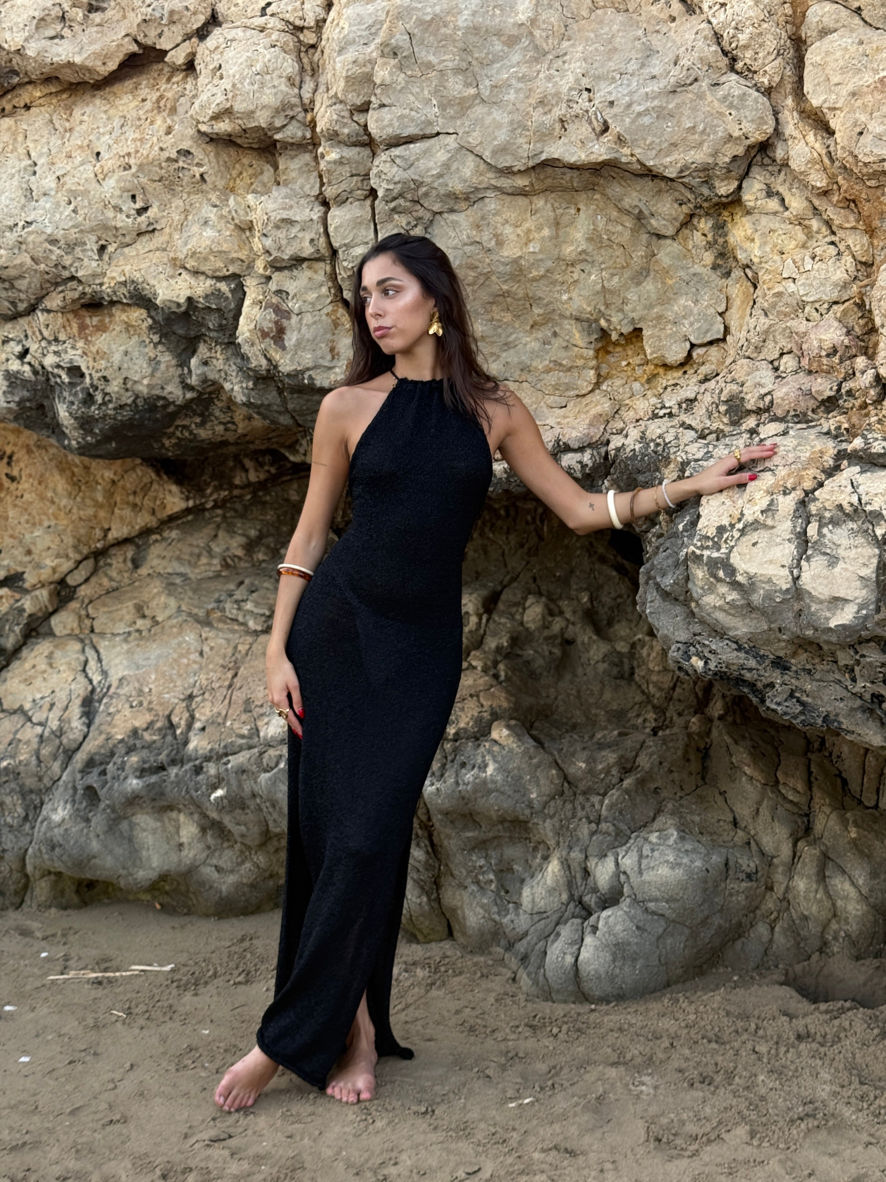 Vestido punto croché Lurex halter