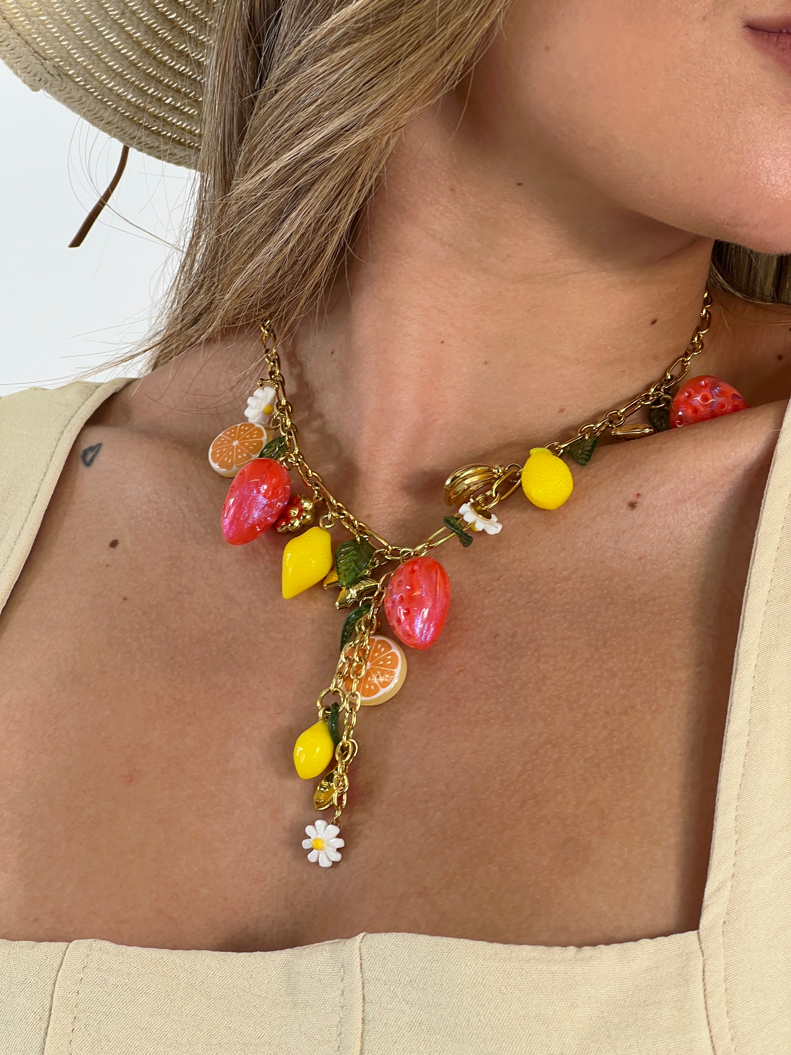 Necklace with dangling beads