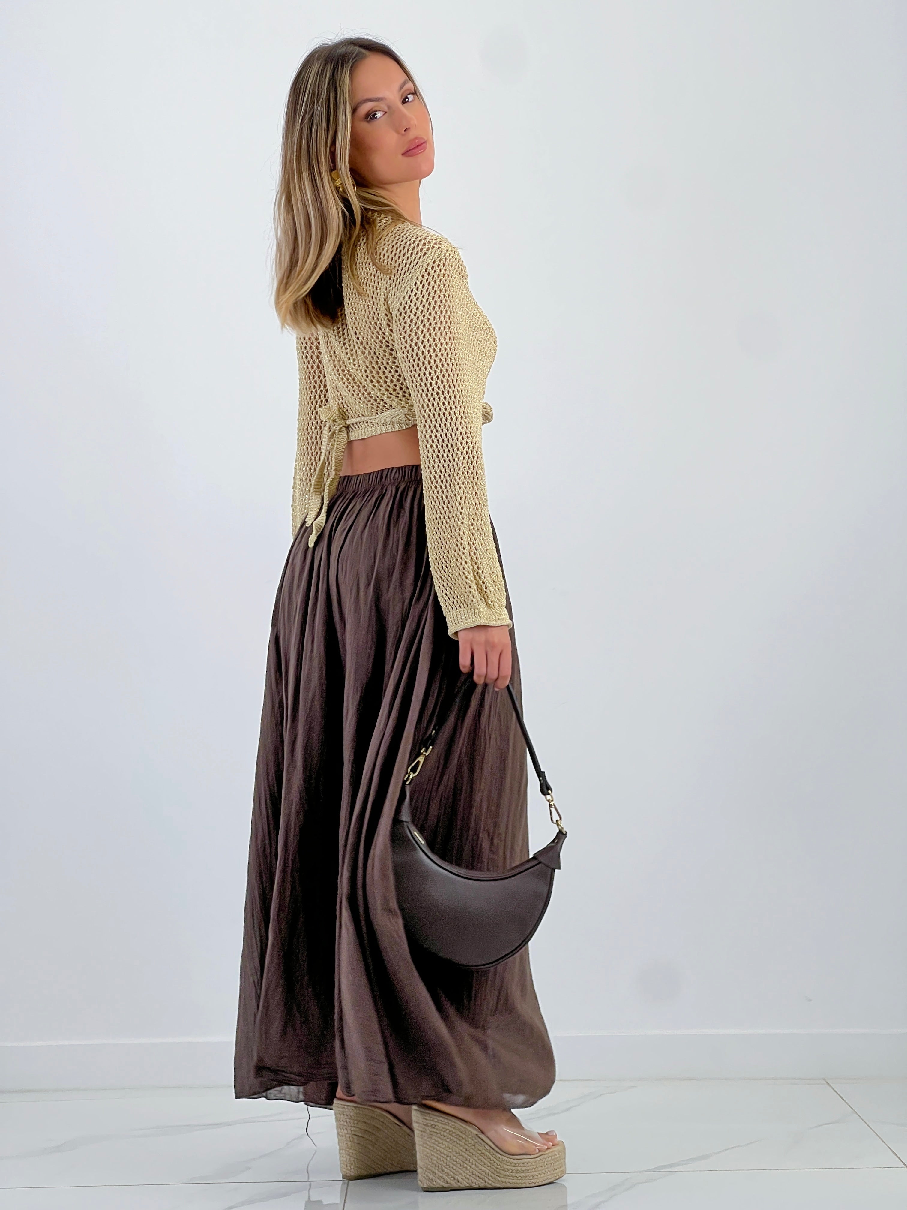 Falda larga efecto arrugado