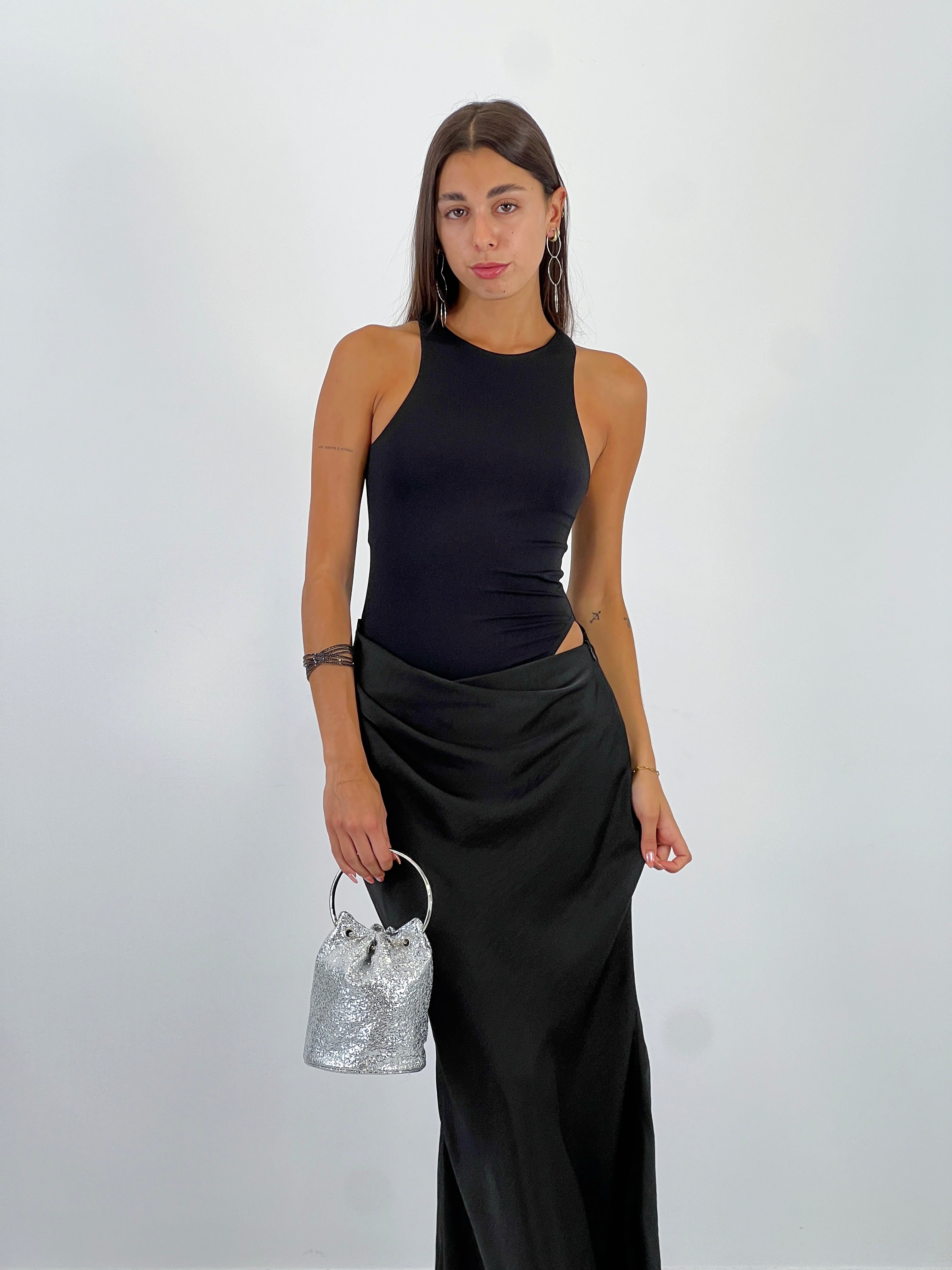 Satin combined dress Ania