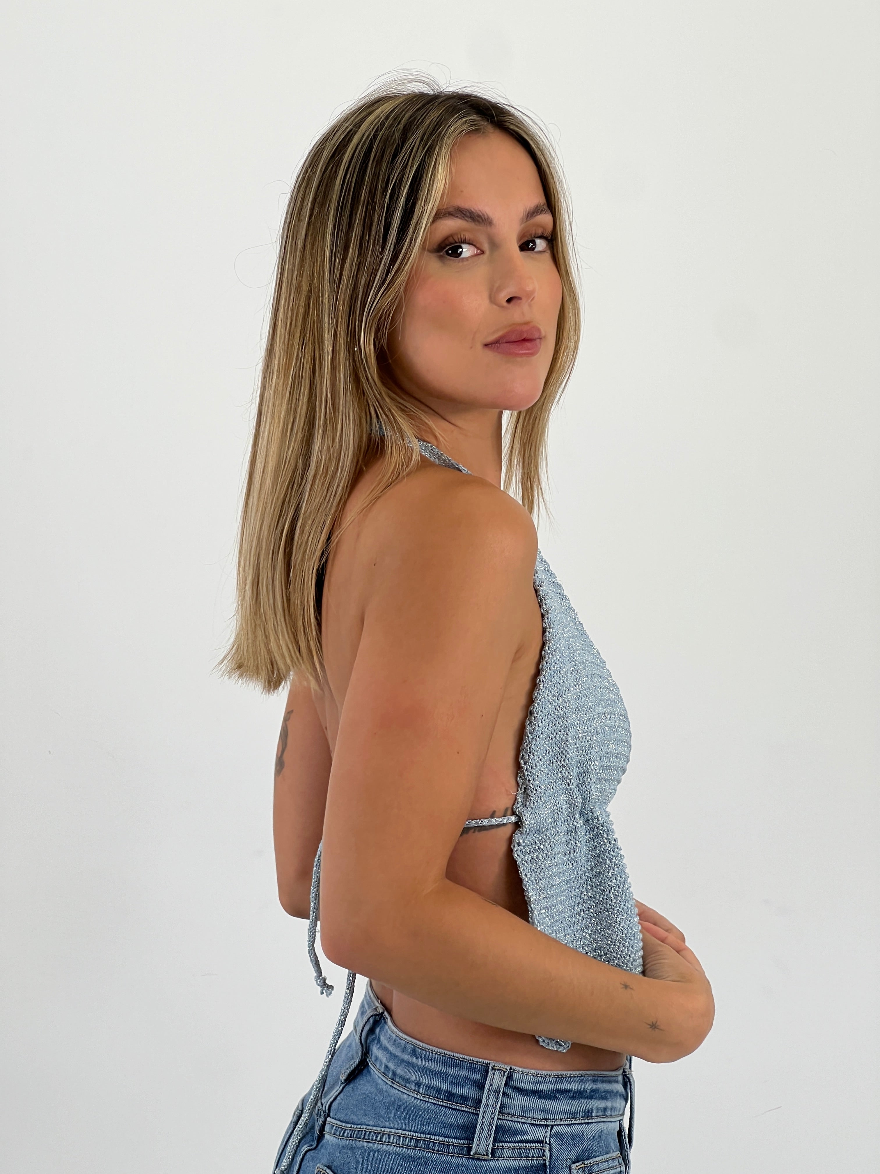 Top crop lurex halter