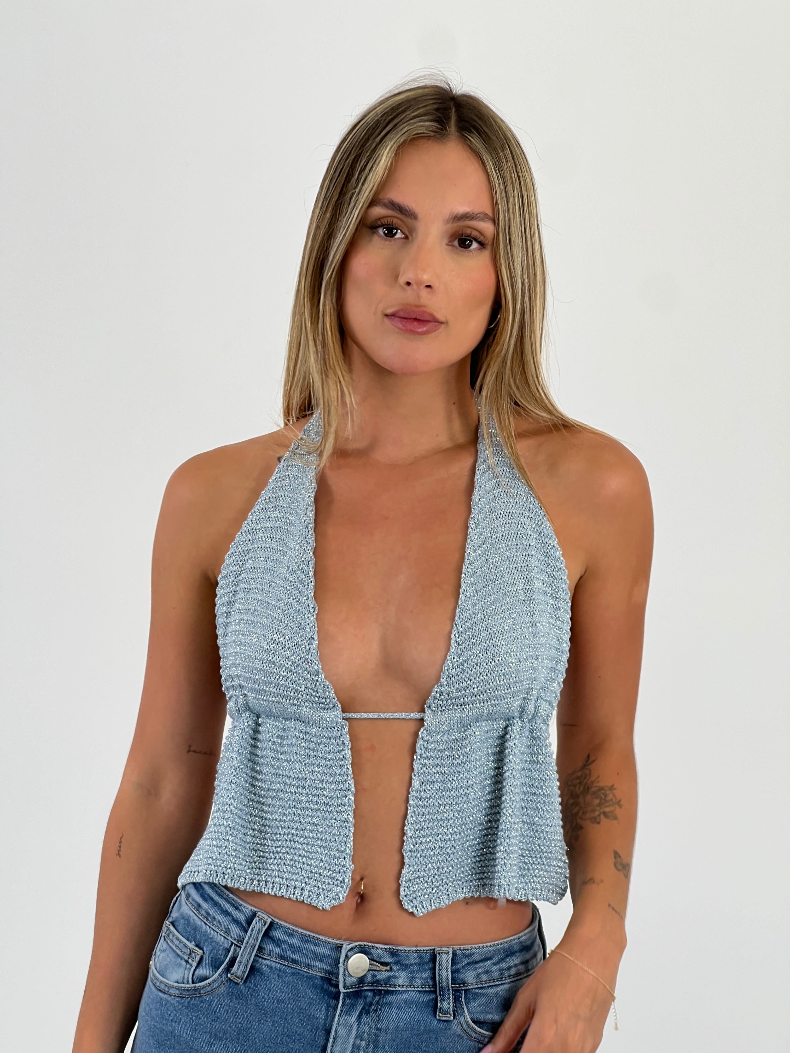 Top crop lurex halter