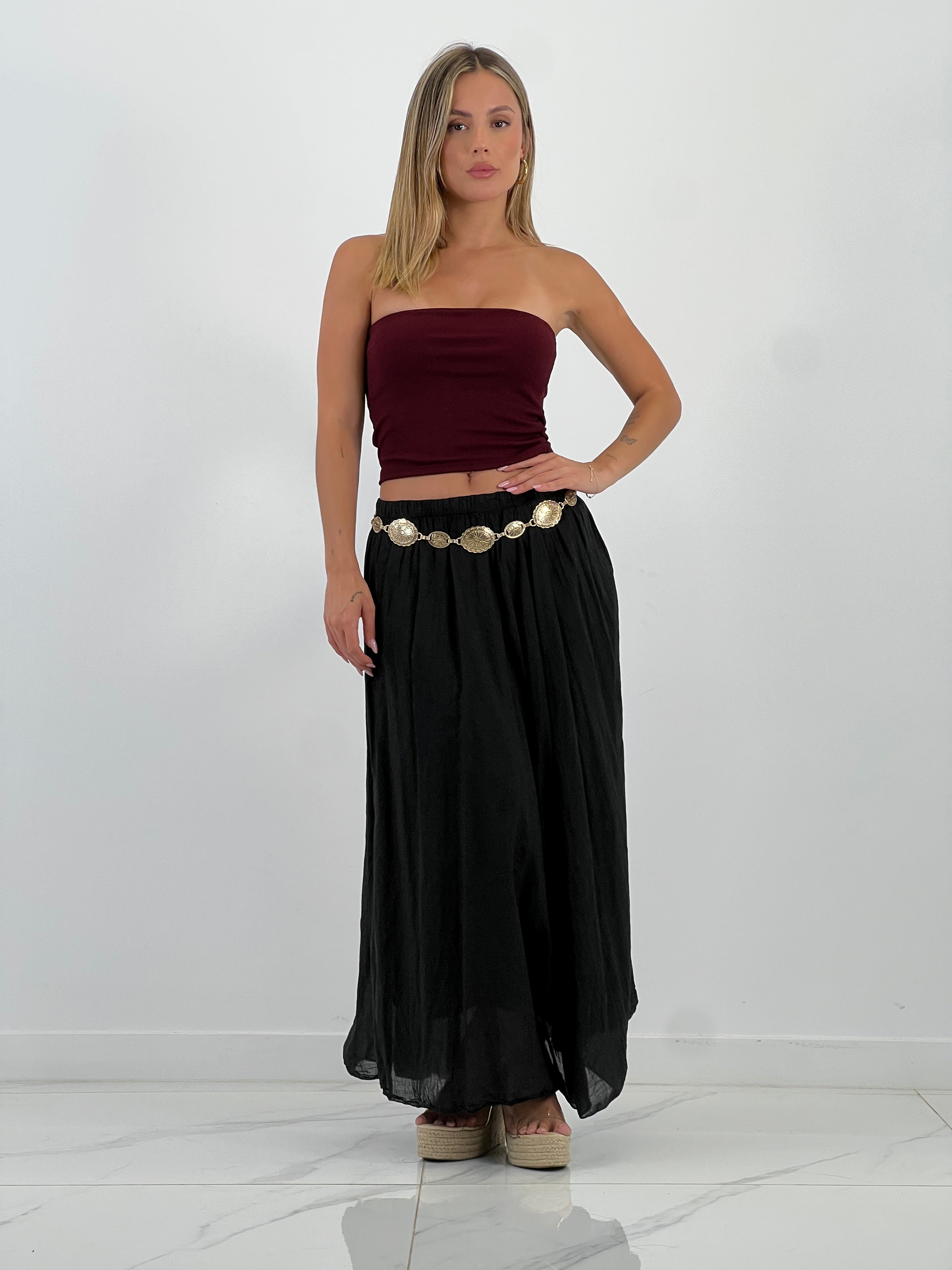 Falda larga efecto arrugado