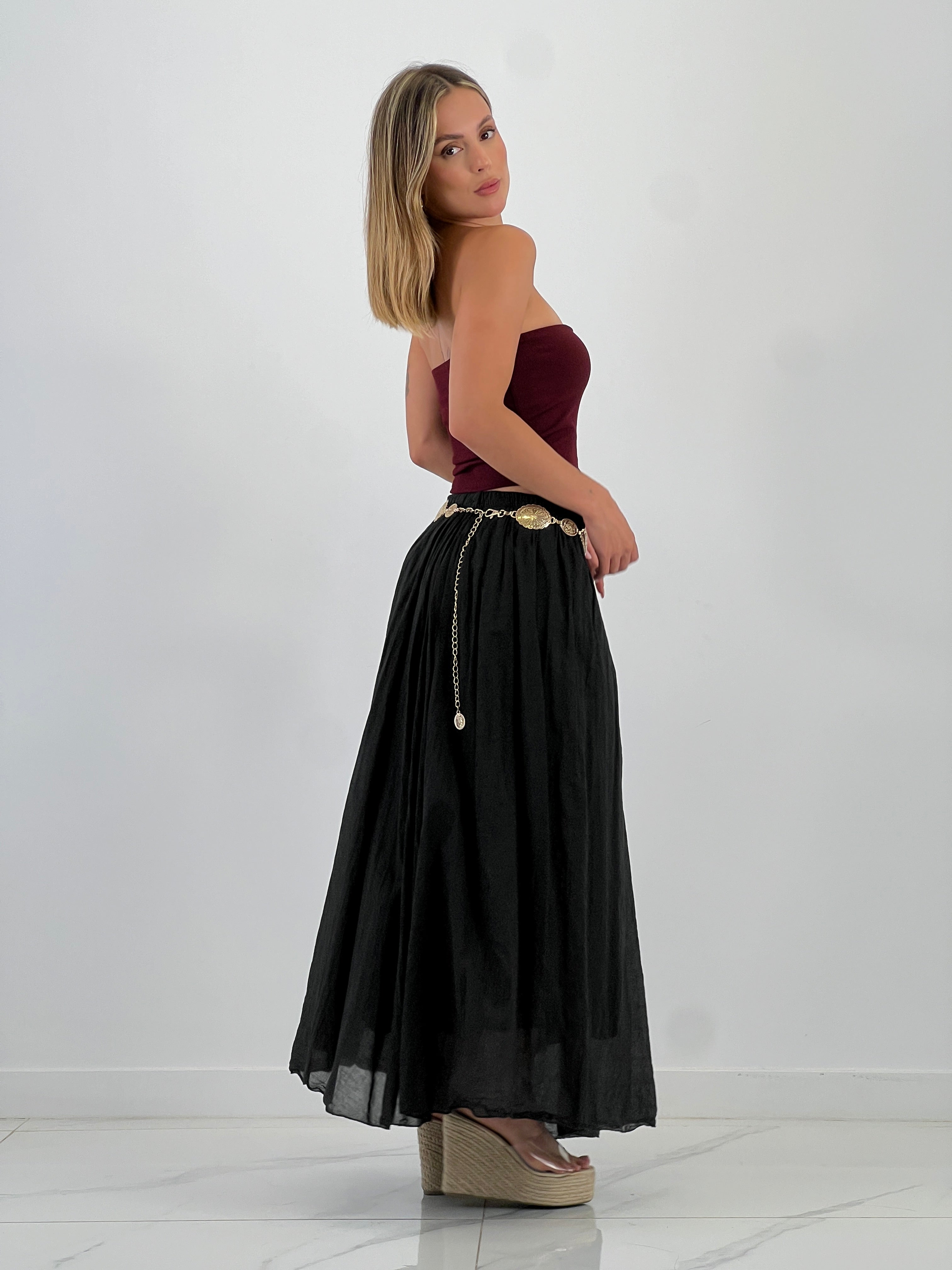 Falda larga efecto arrugado