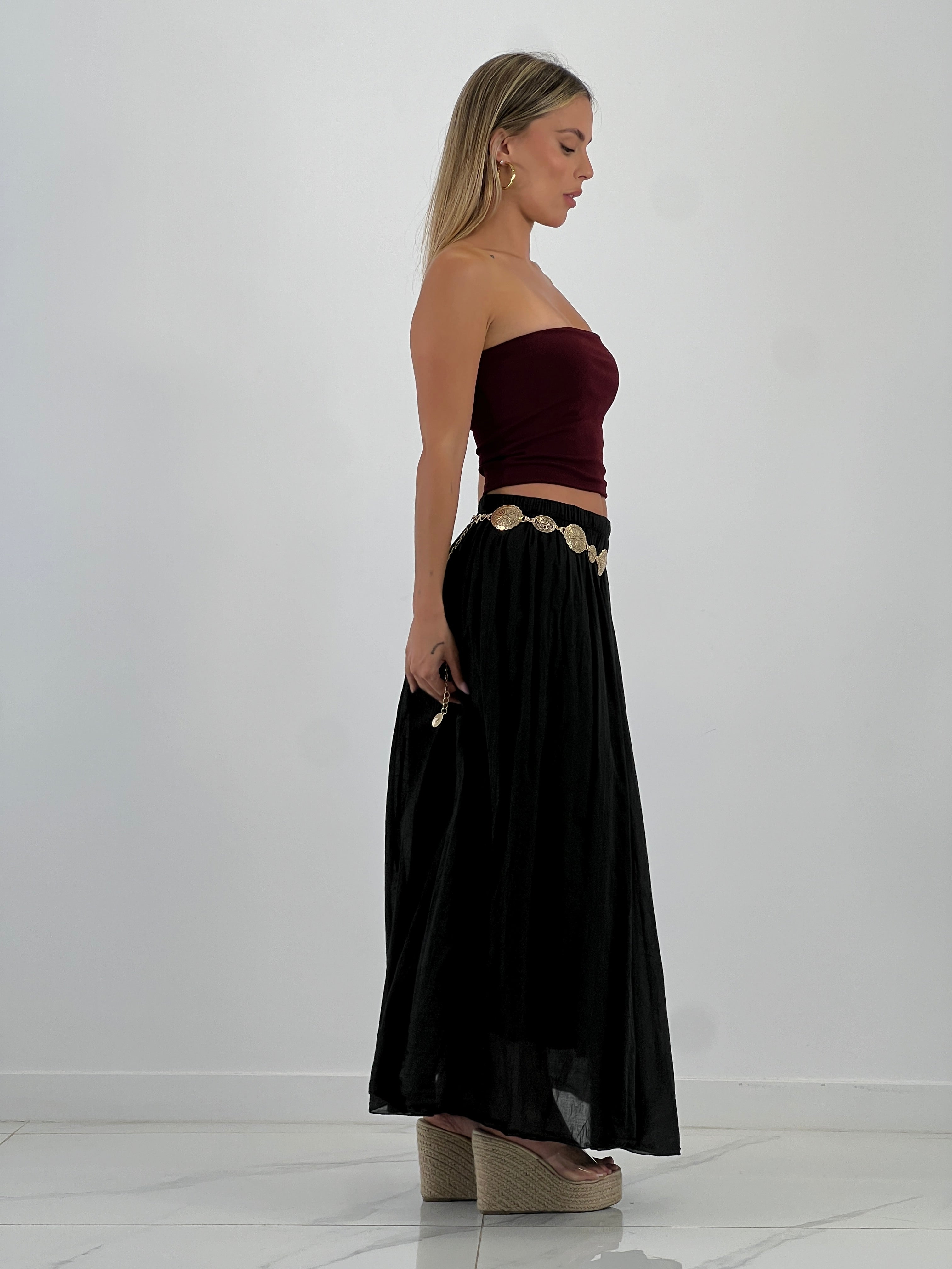 Falda larga efecto arrugado