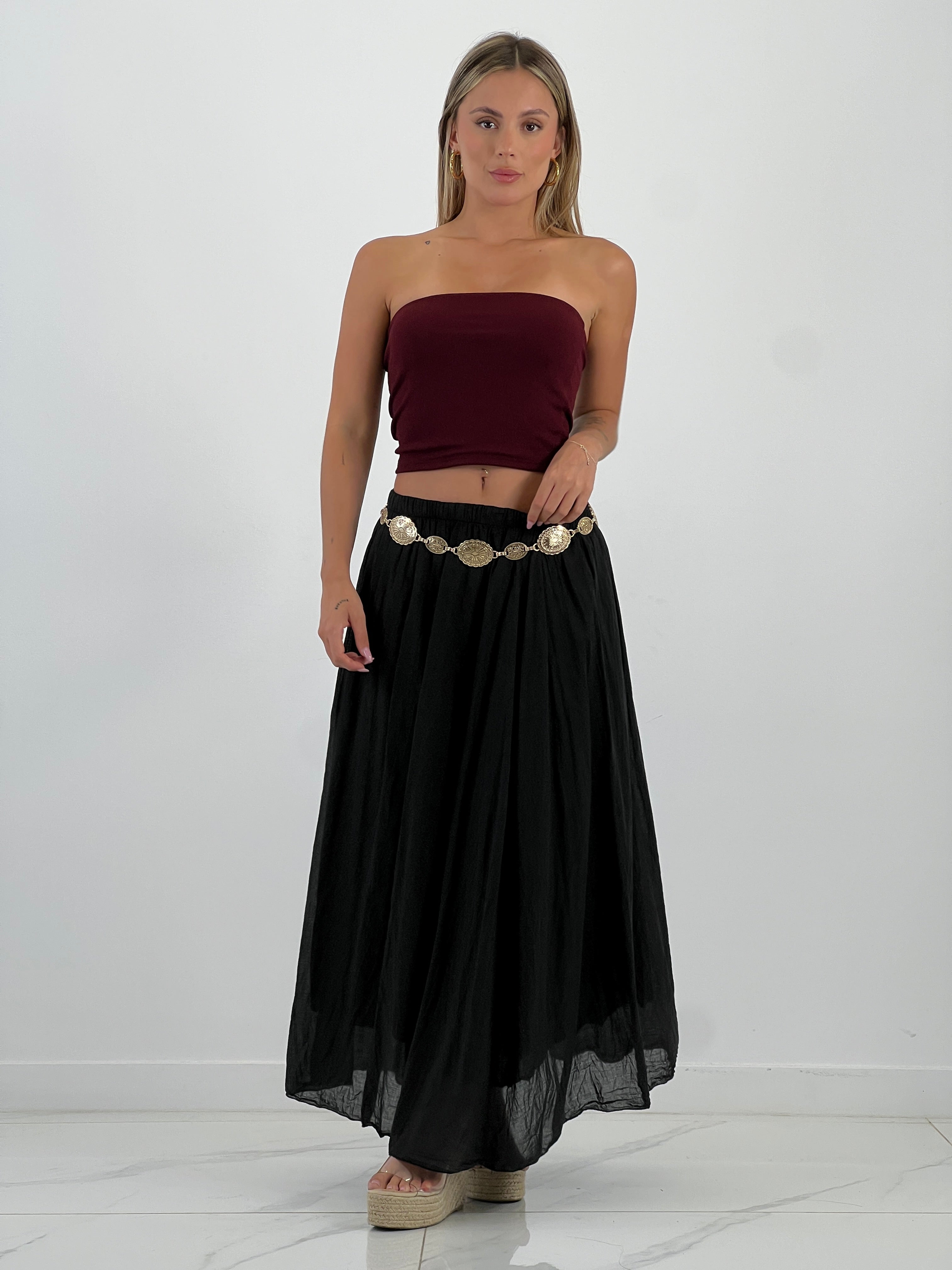 Falda larga efecto arrugado