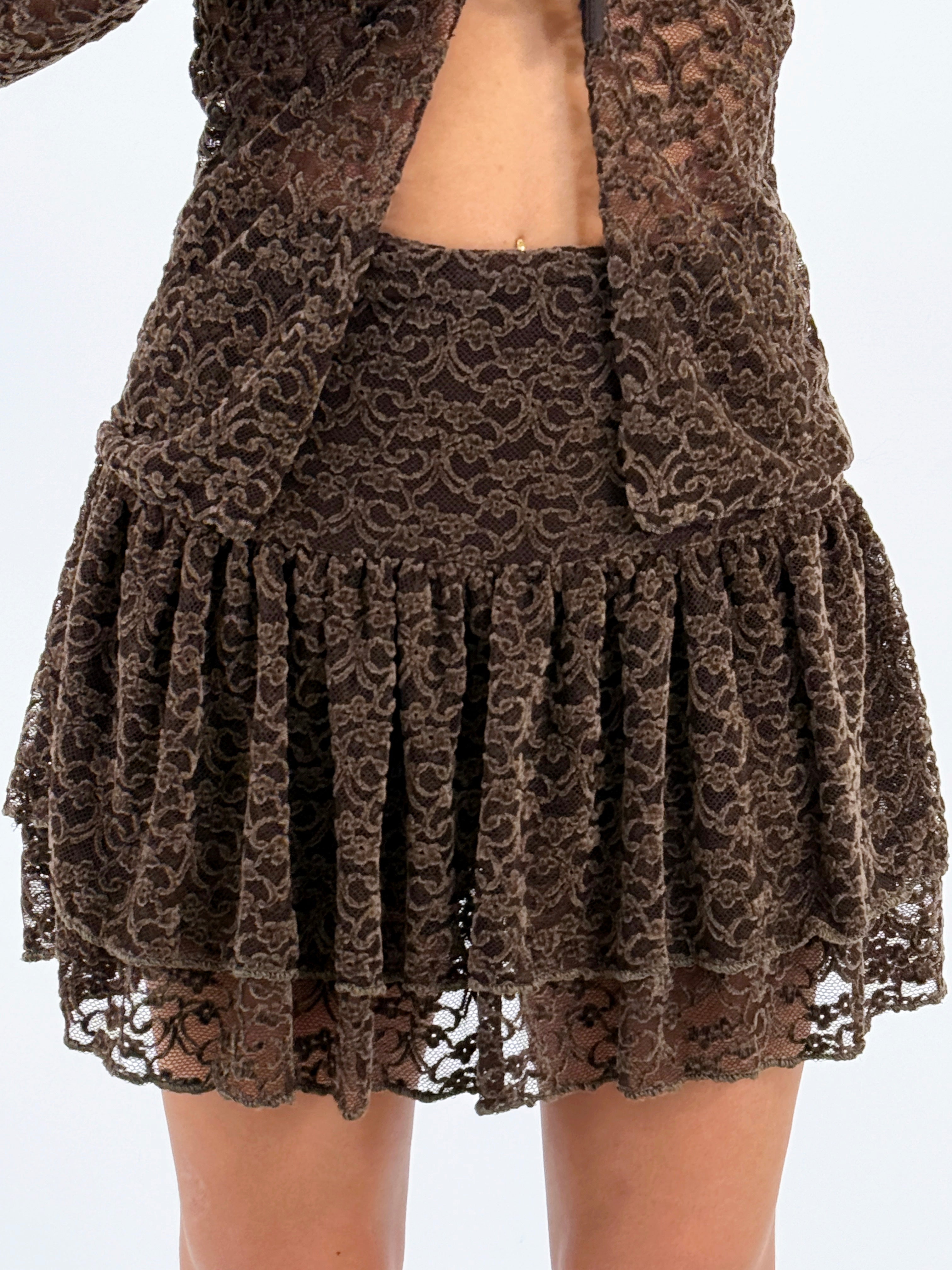 Falda volantes encaje terciopelo