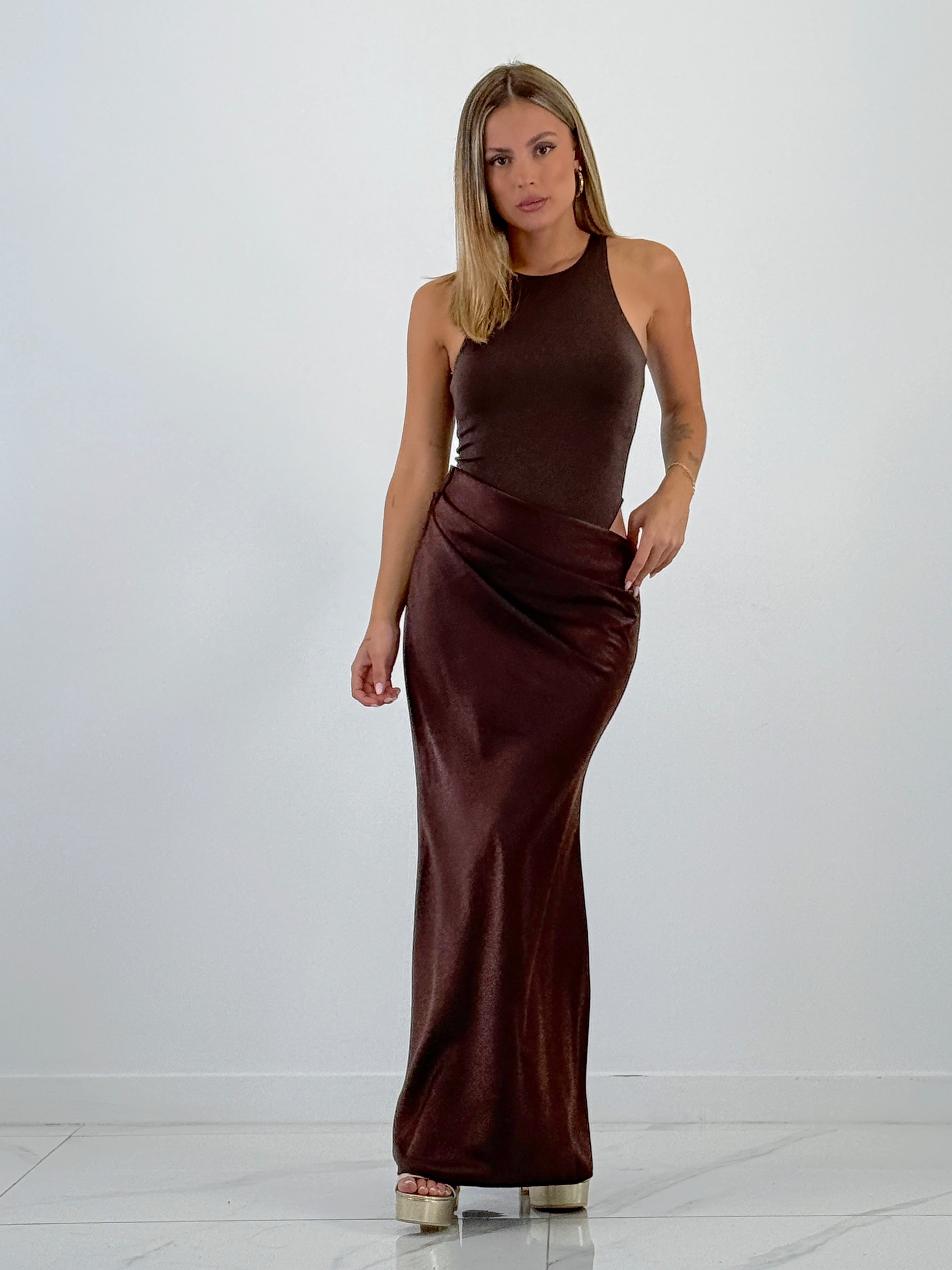 Satin combined dress Ania