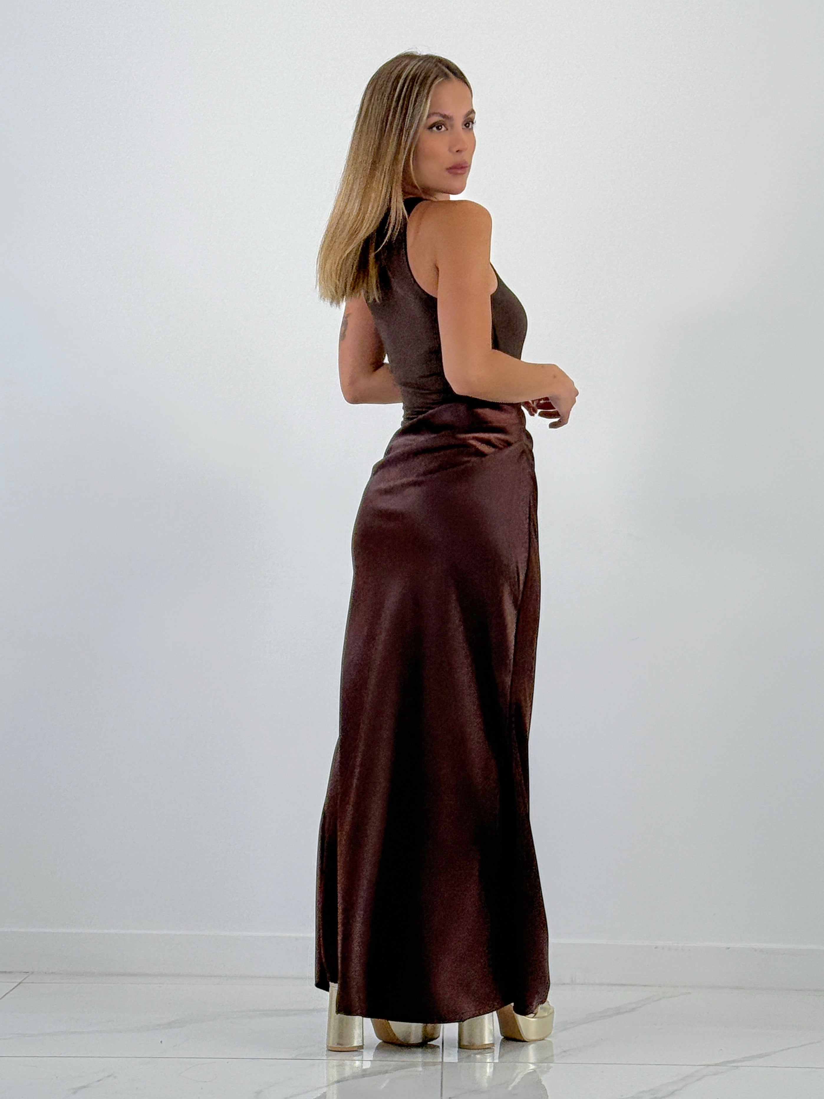 Satin combined dress Ania