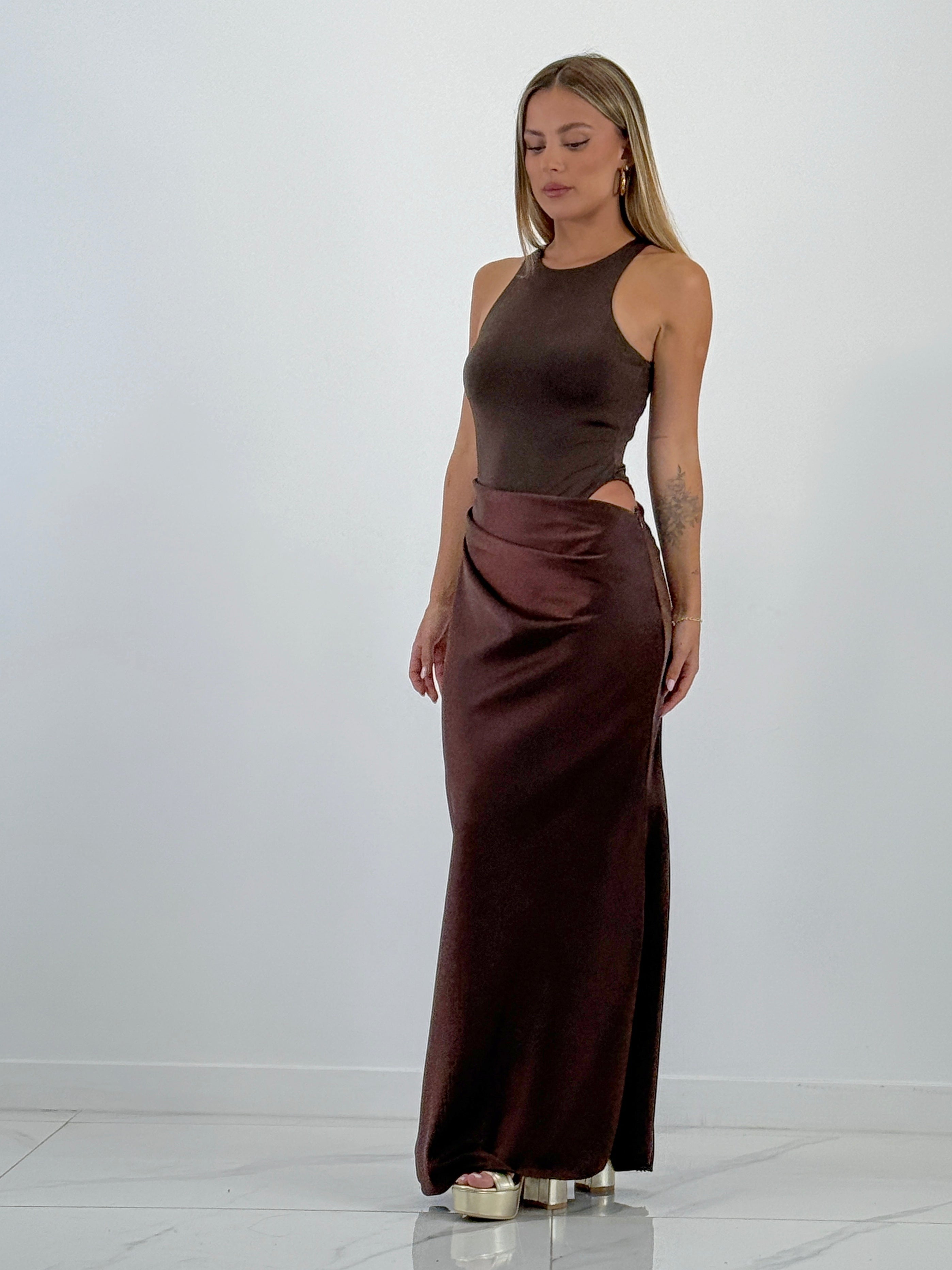 Satin combined dress Ania