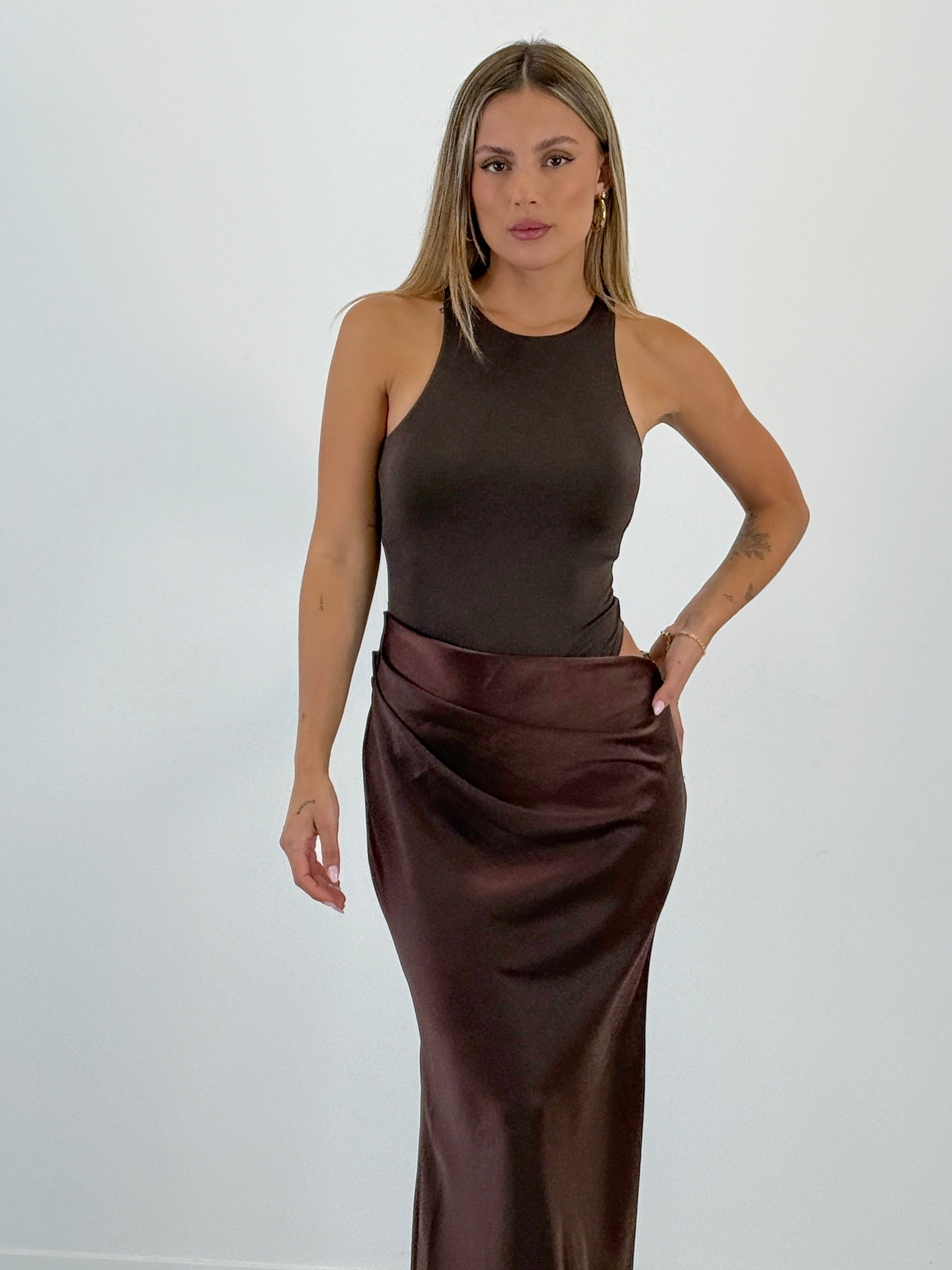 Satin combined dress Ania