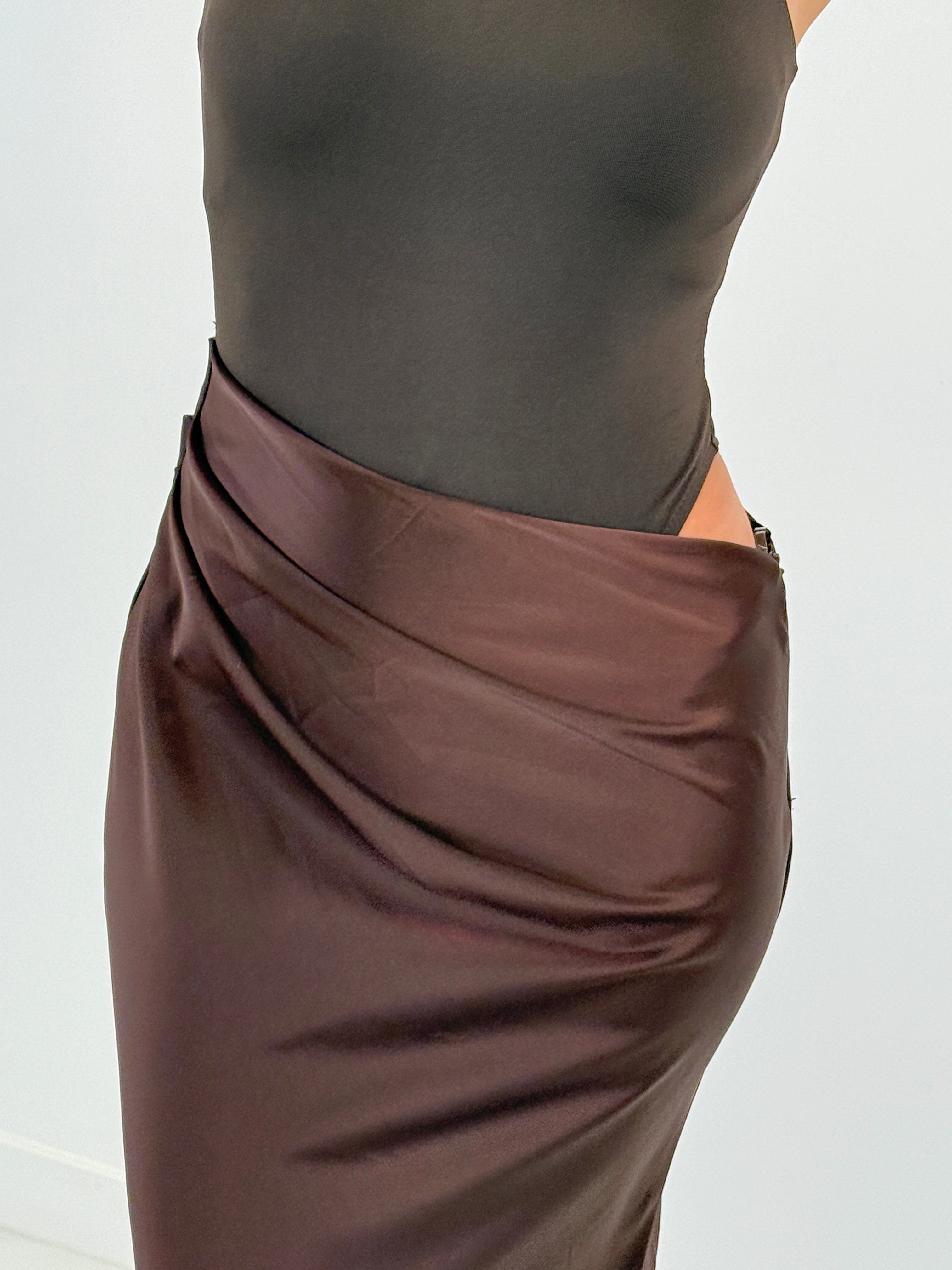 Satin combined dress Ania