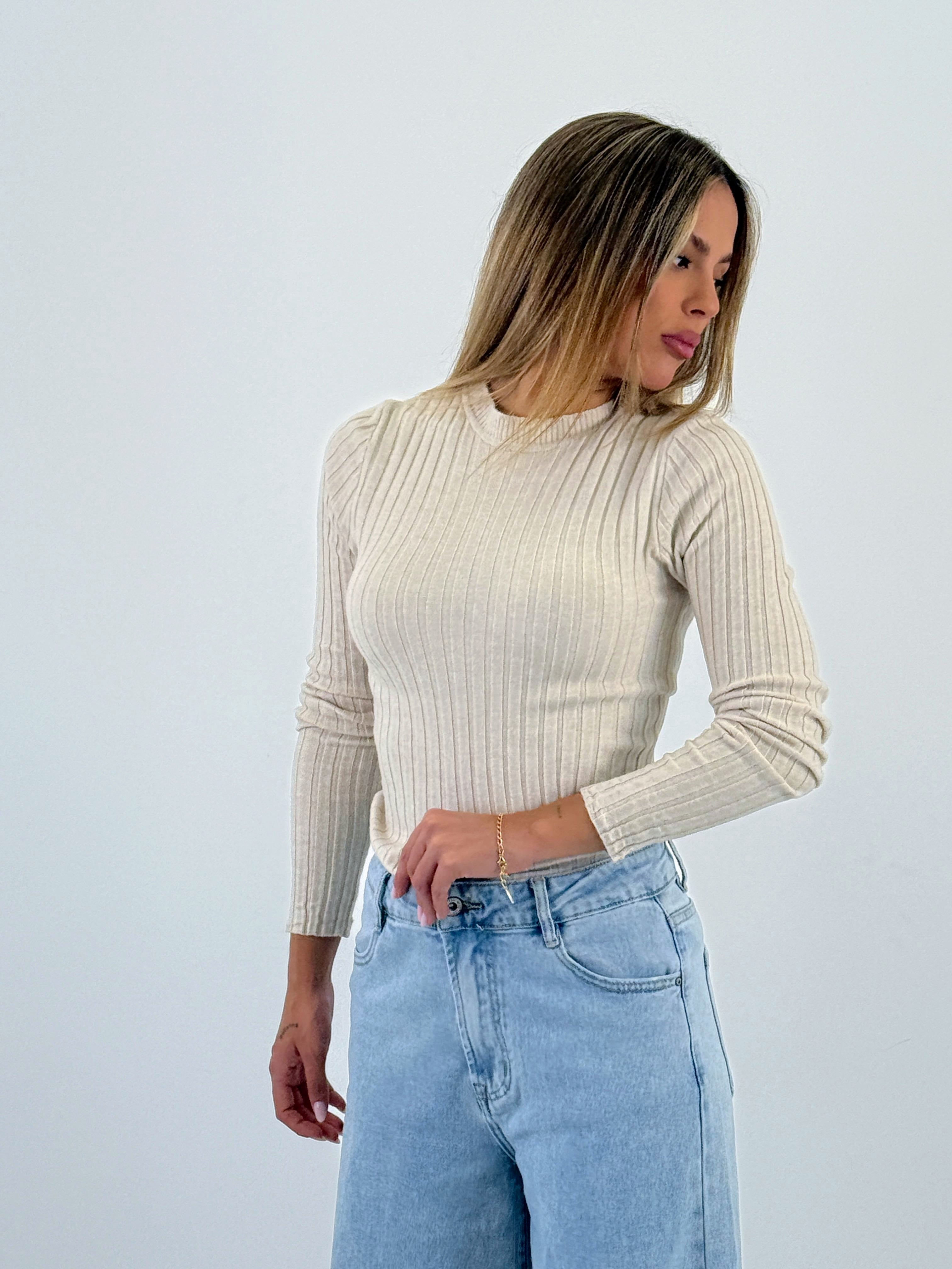 Jersey canalé cuello redondo