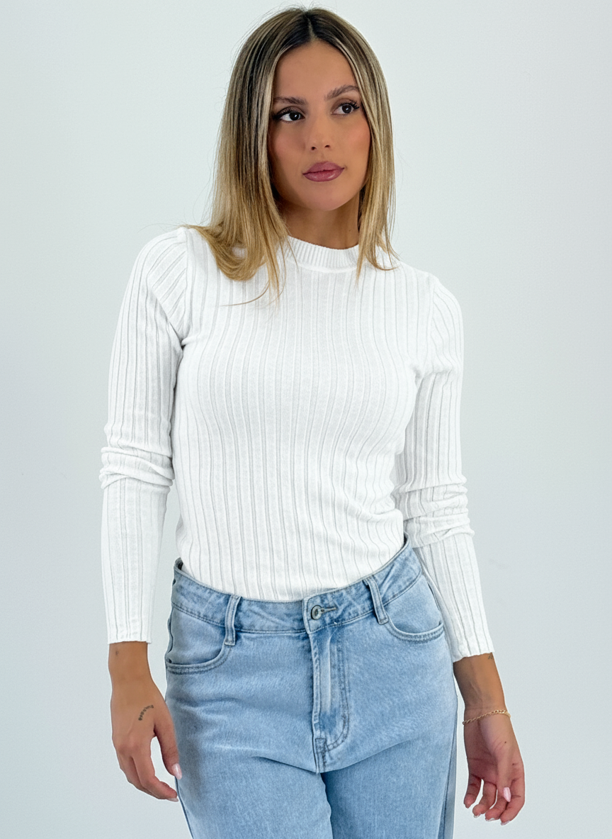 Jersey canalé cuello redondo