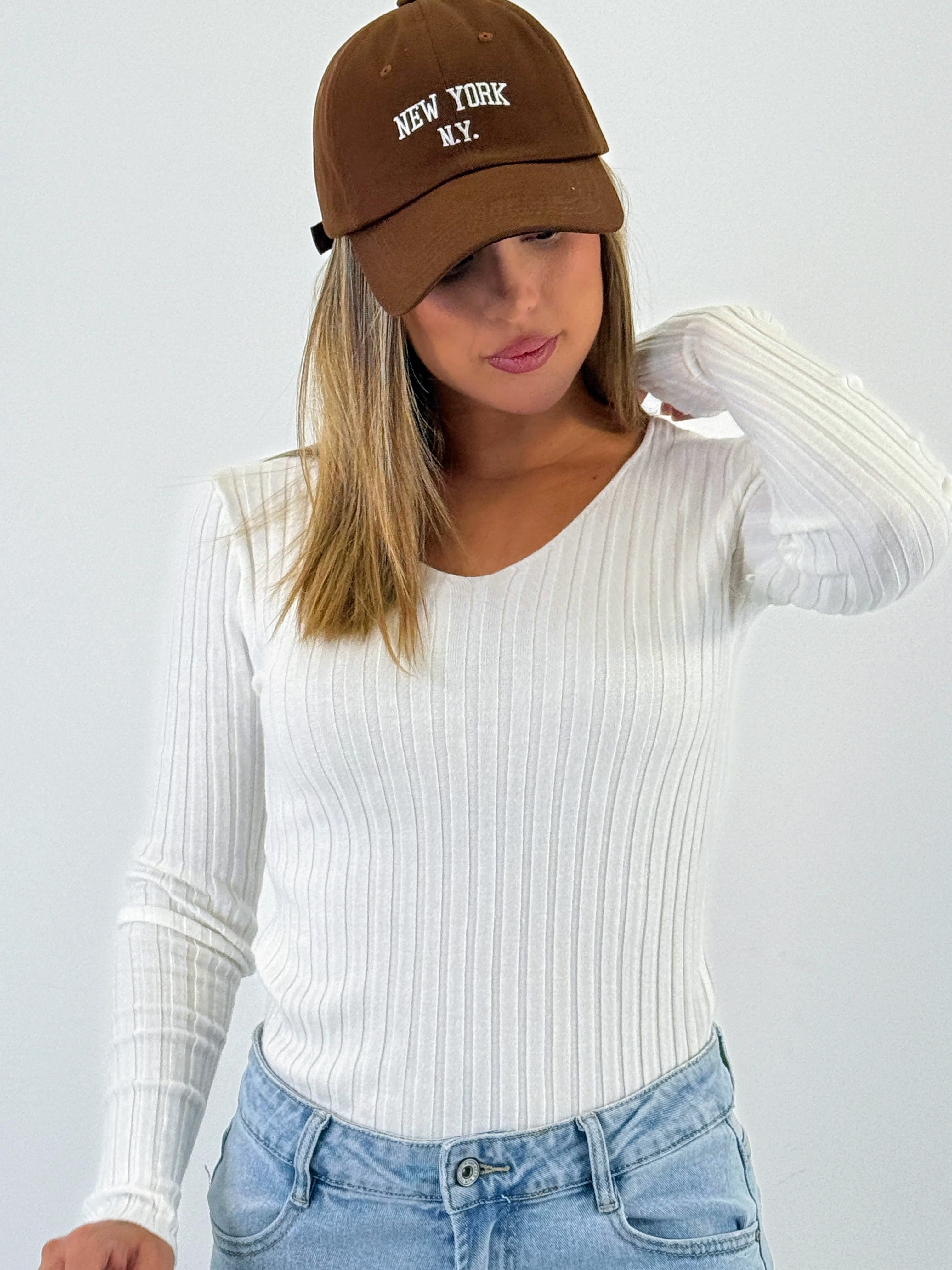 Jersey canalé cuello pico