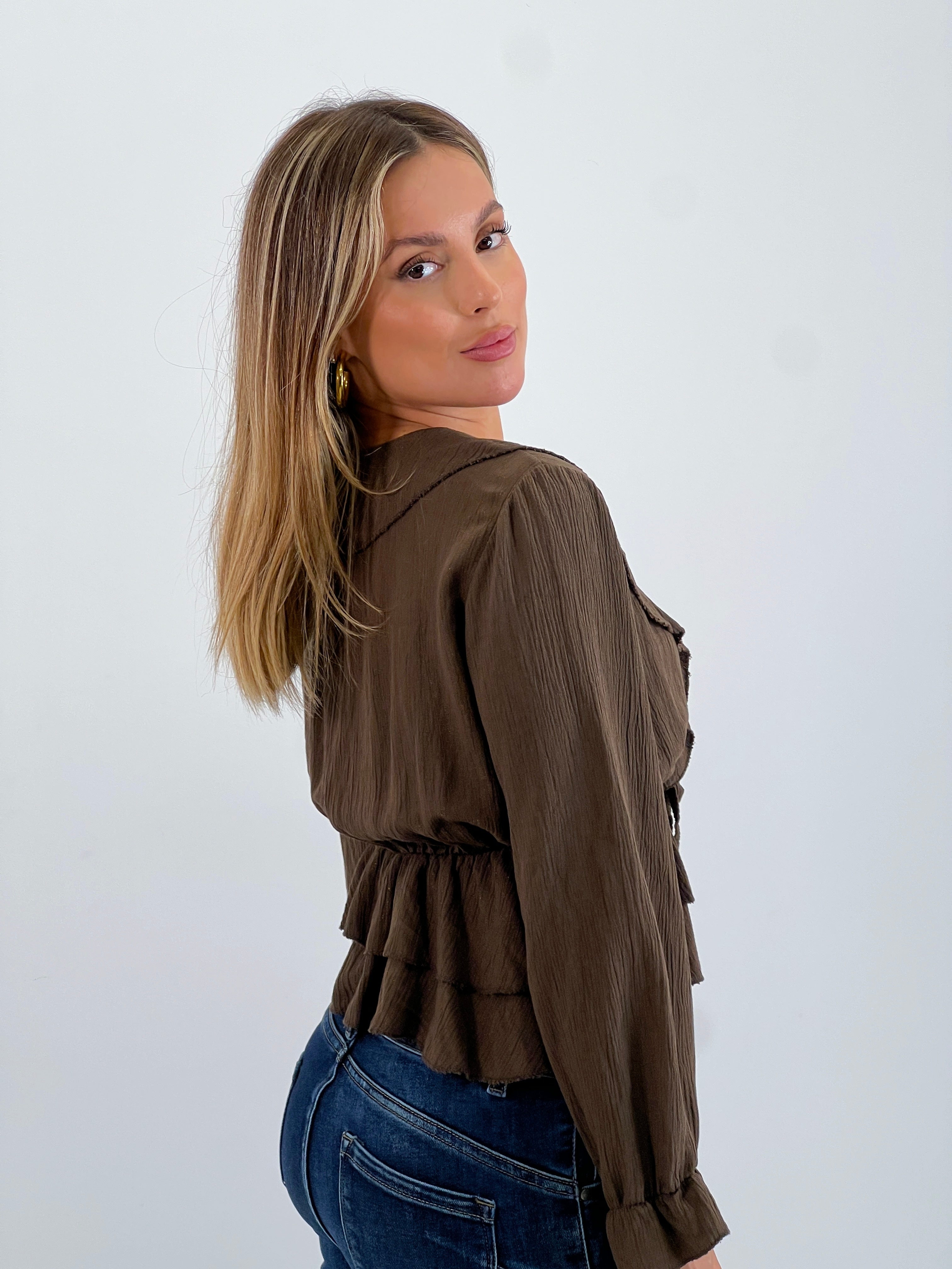 Blusa fruncida cuerda volante