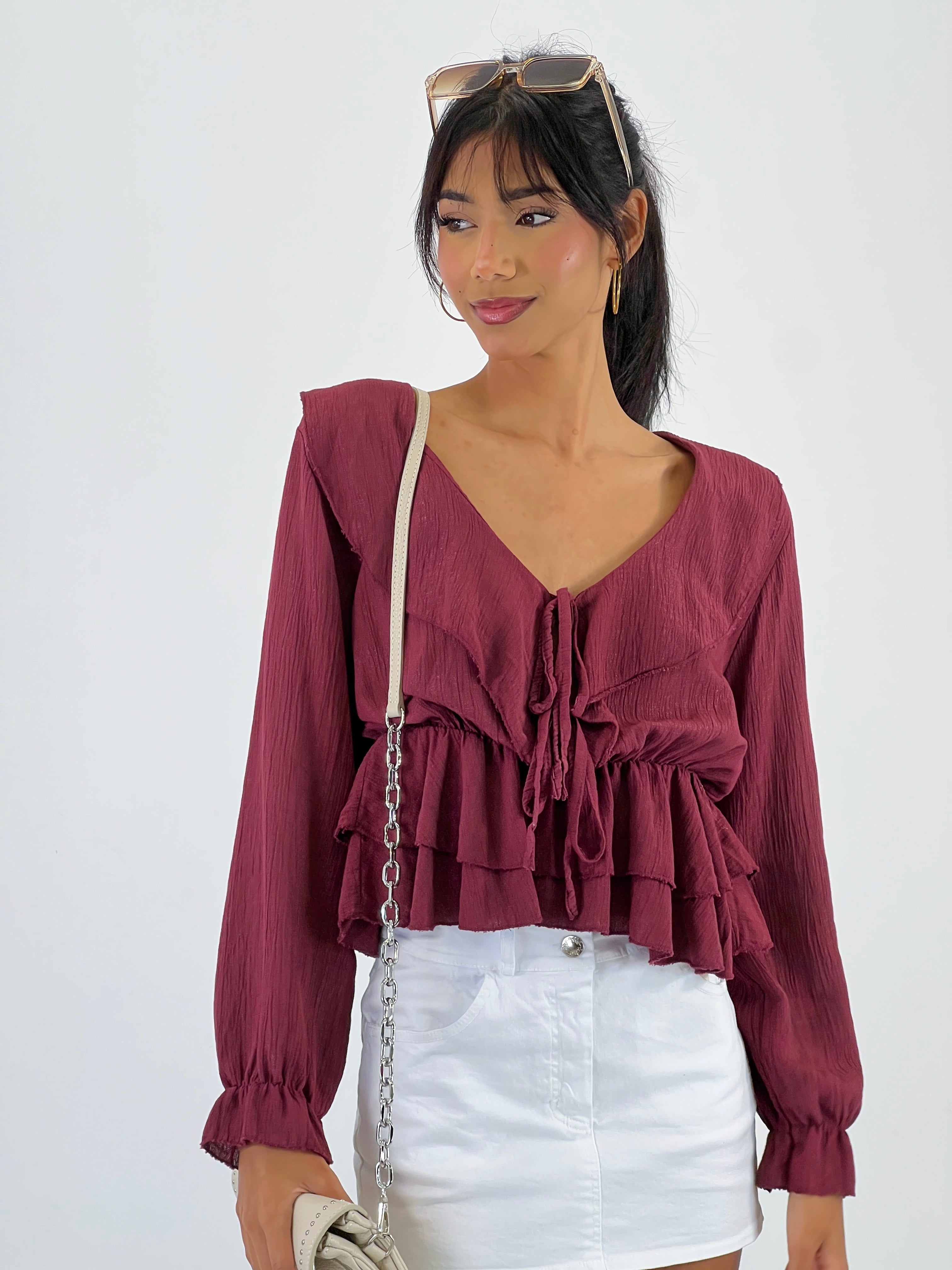 Blusa fruncida cuerda volante