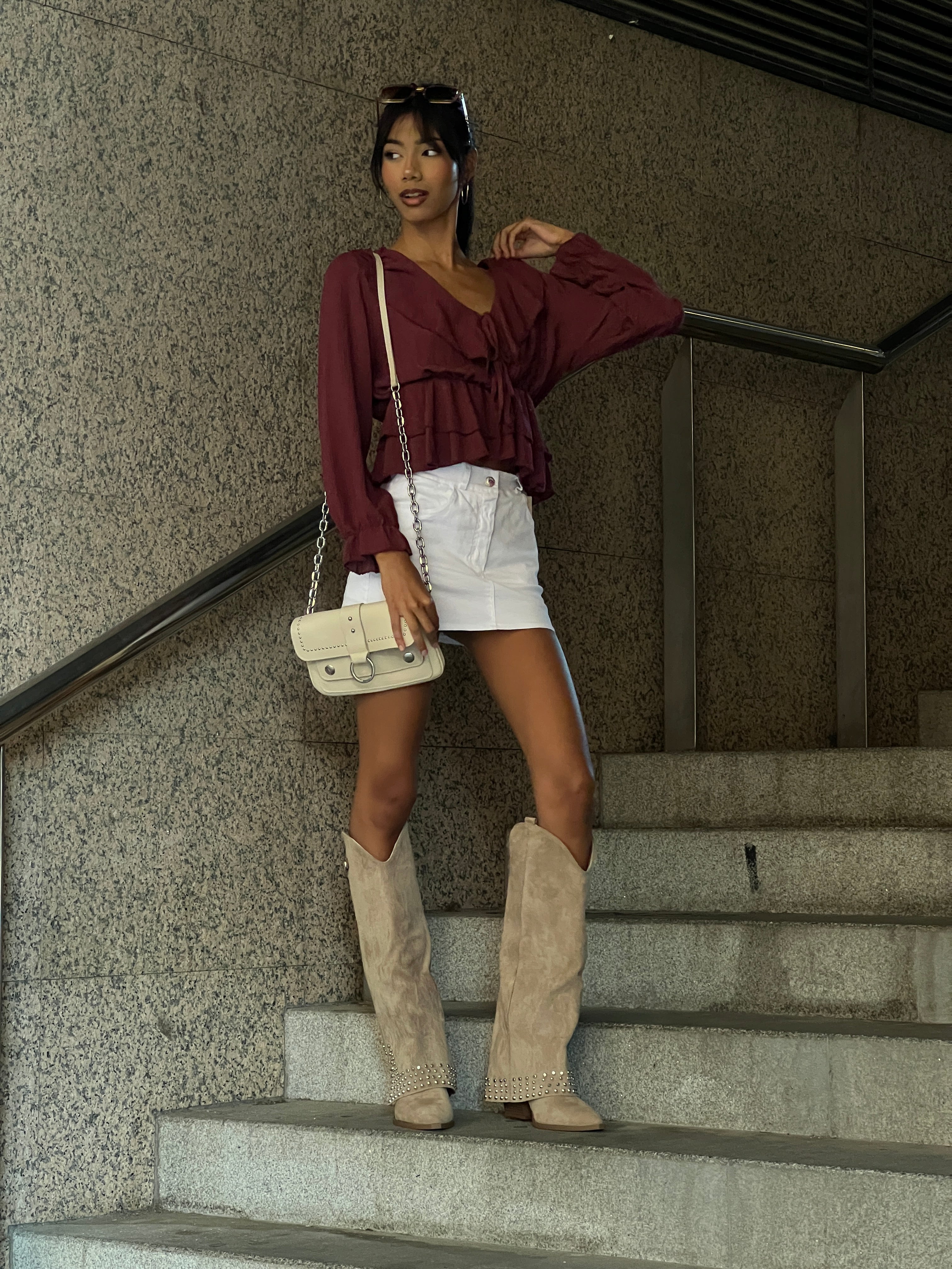 Blusa fruncida cuerda volante