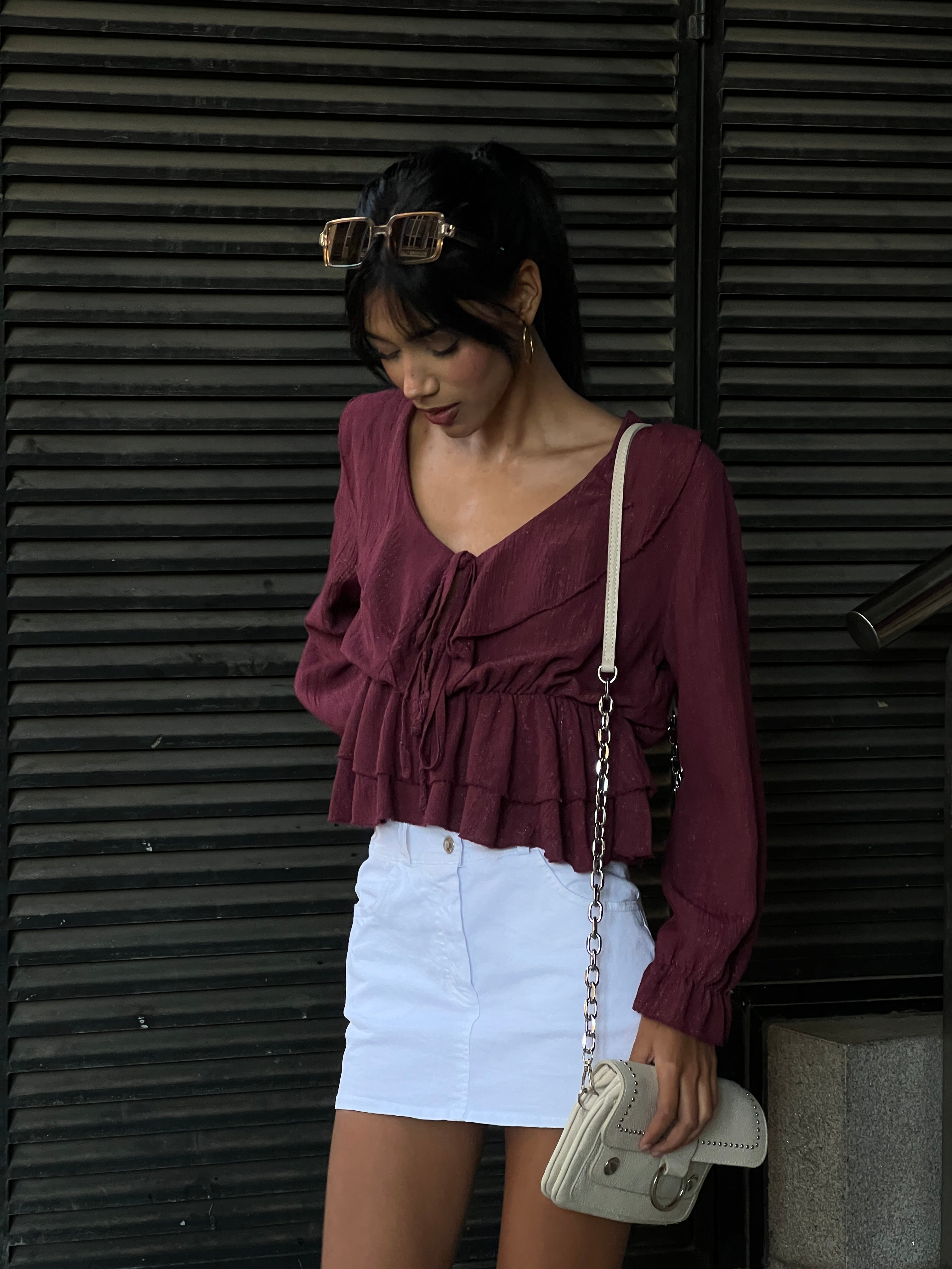 Blusa fruncida cuerda volante