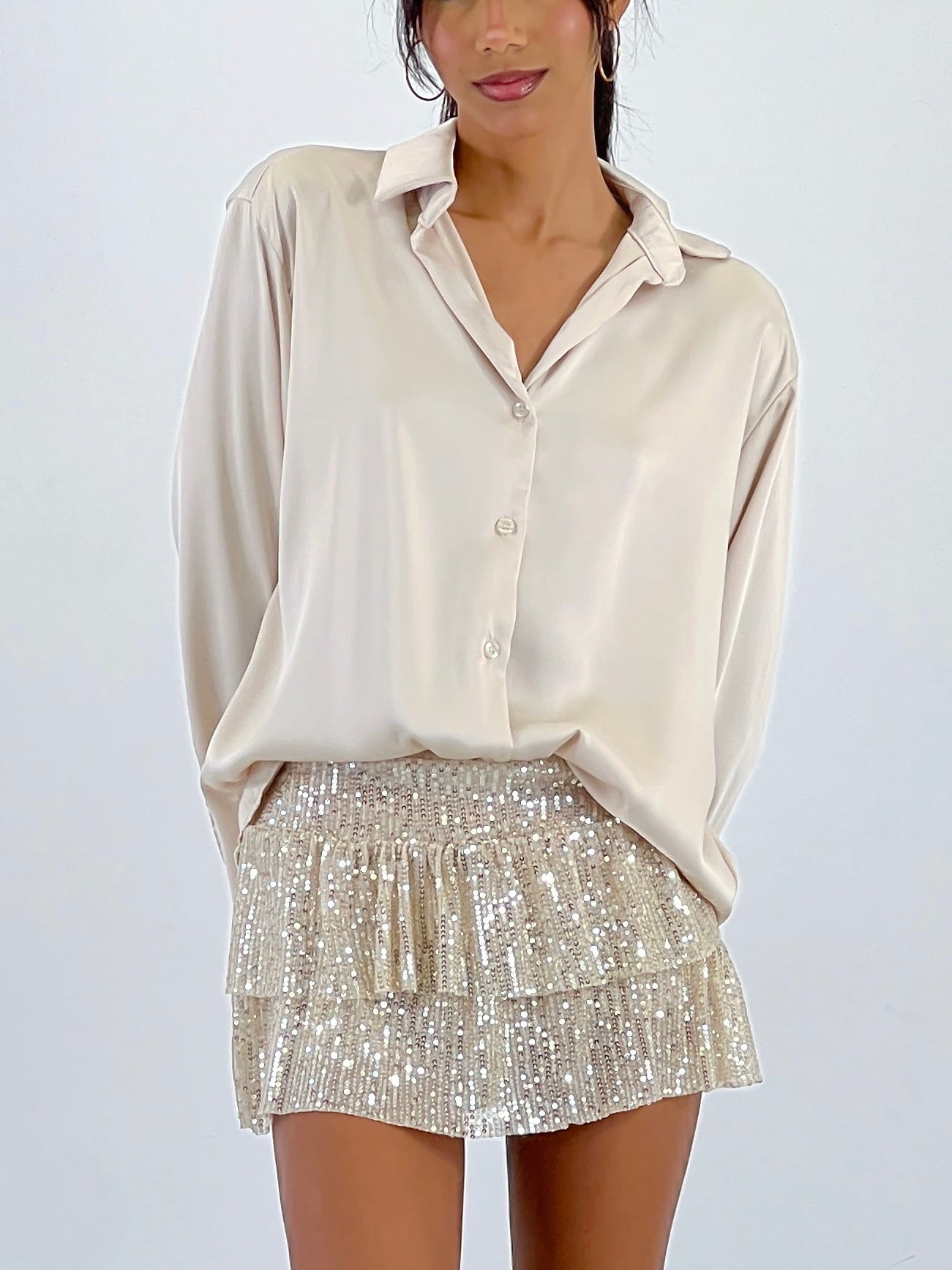 Falda short volantes lentejuelas