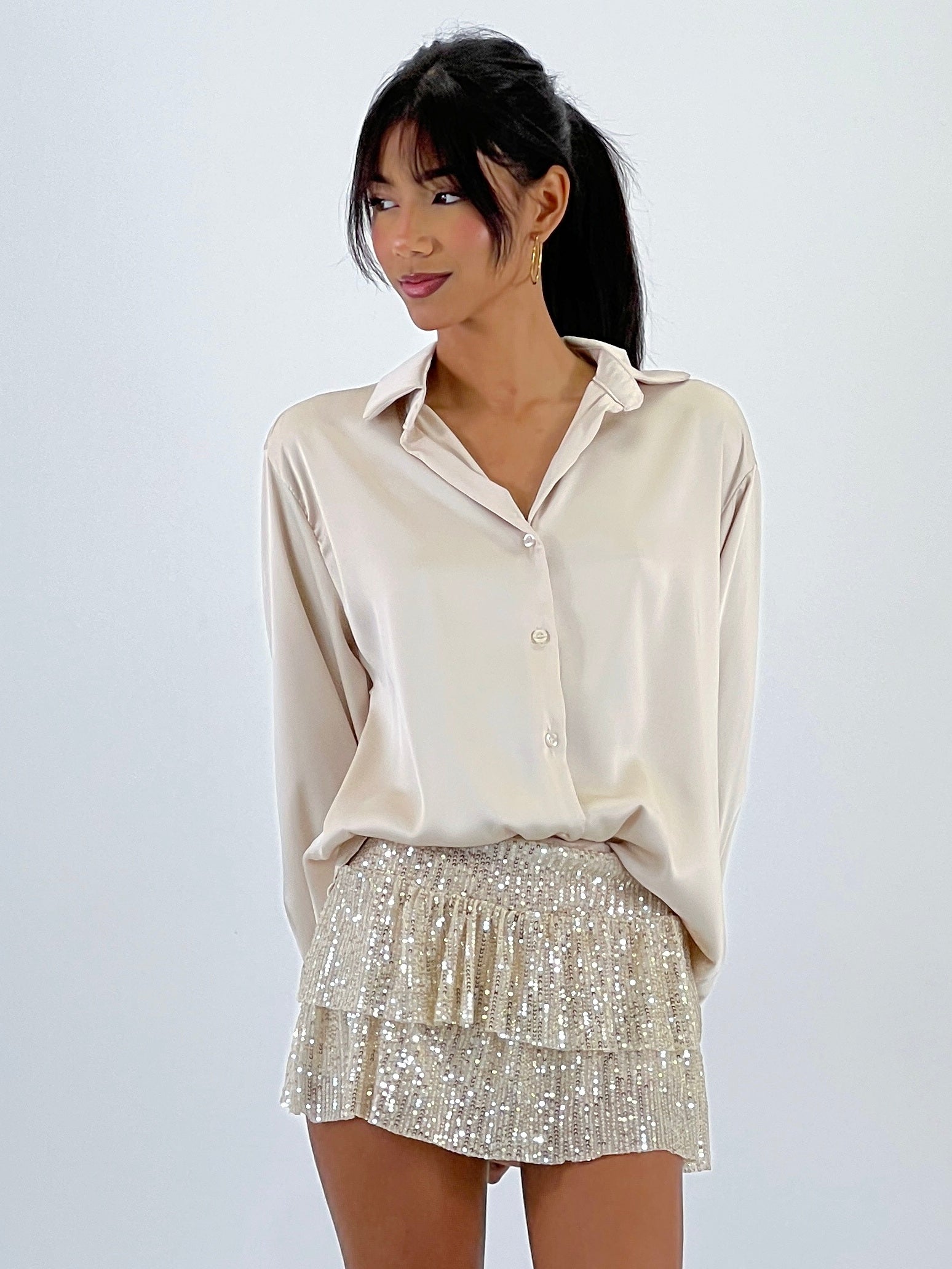 Falda short volantes lentejuelas