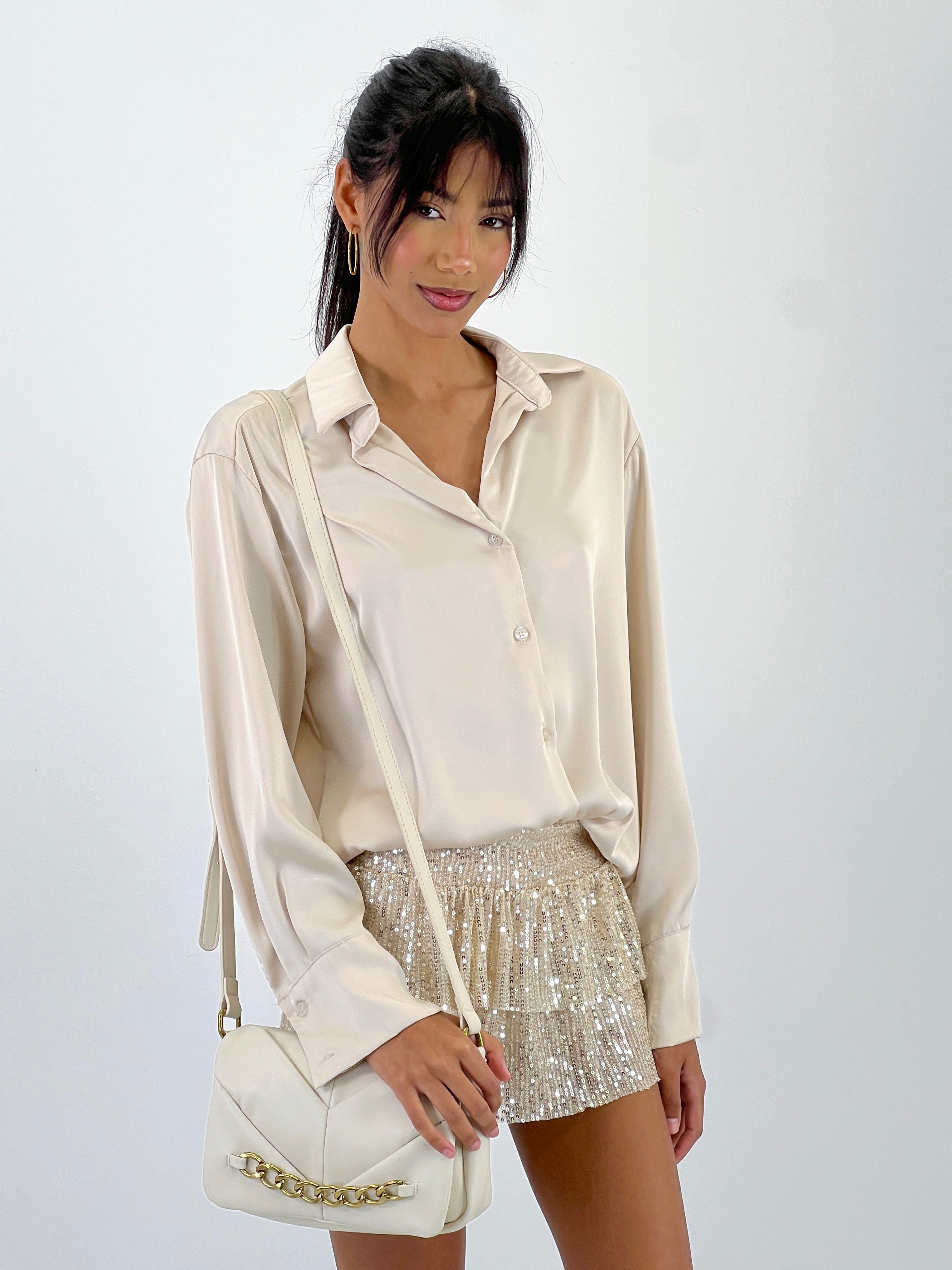 Falda short volantes lentejuelas