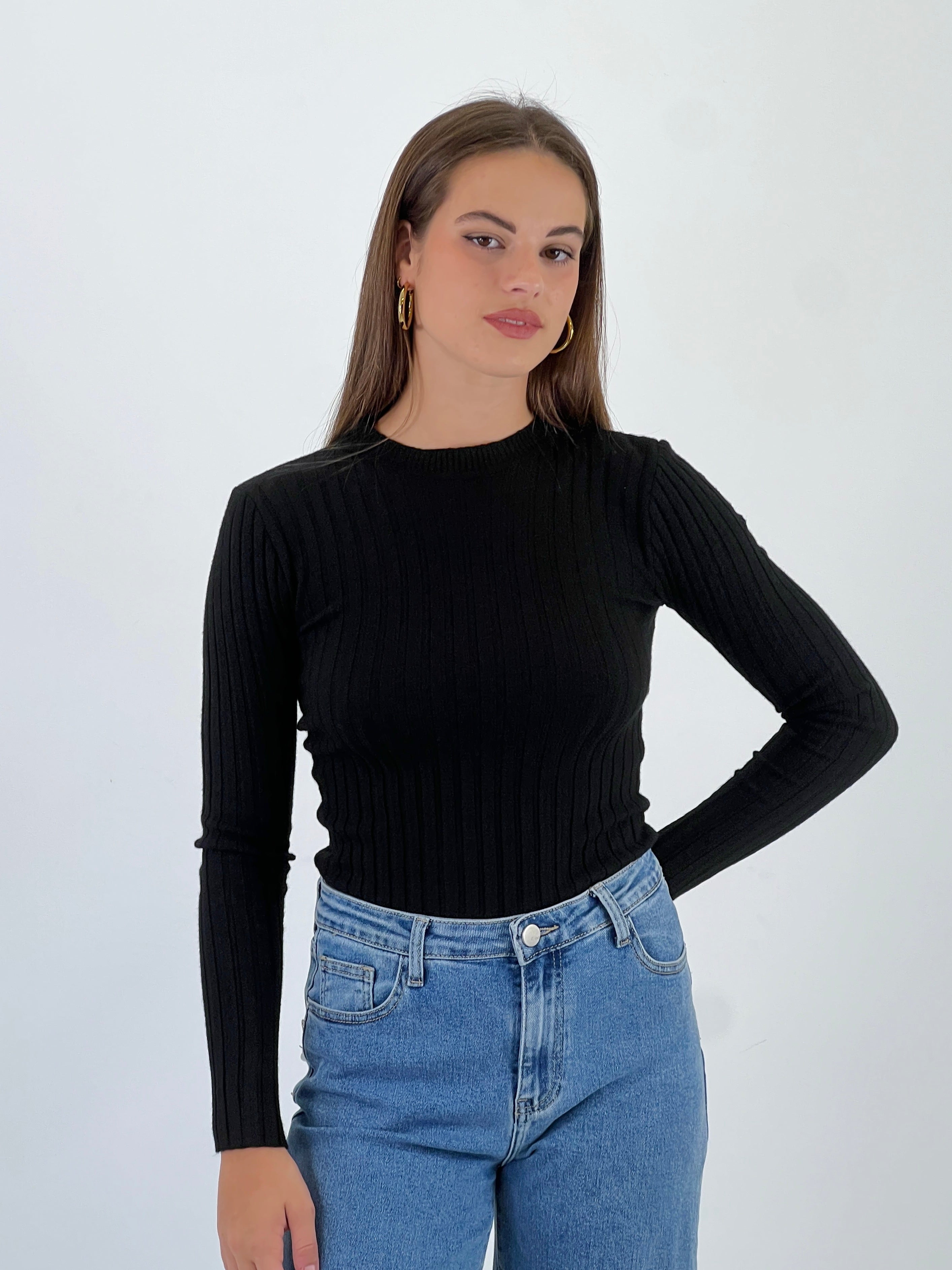 Jersey canalé cuello redondo