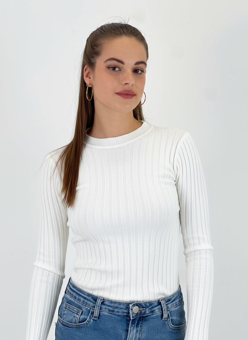 Jersey canalé cuello redondo