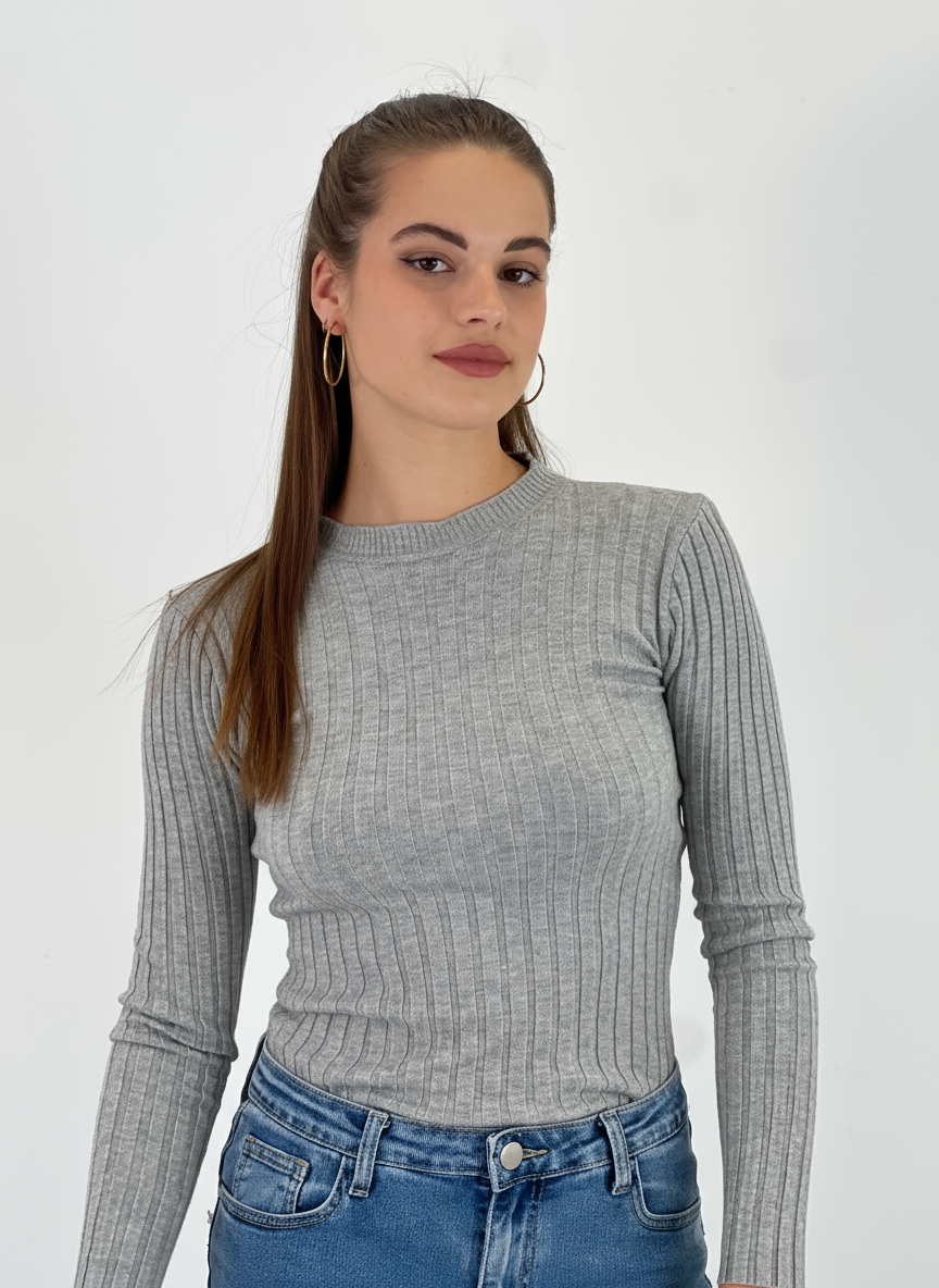 Jersey canalé cuello redondo