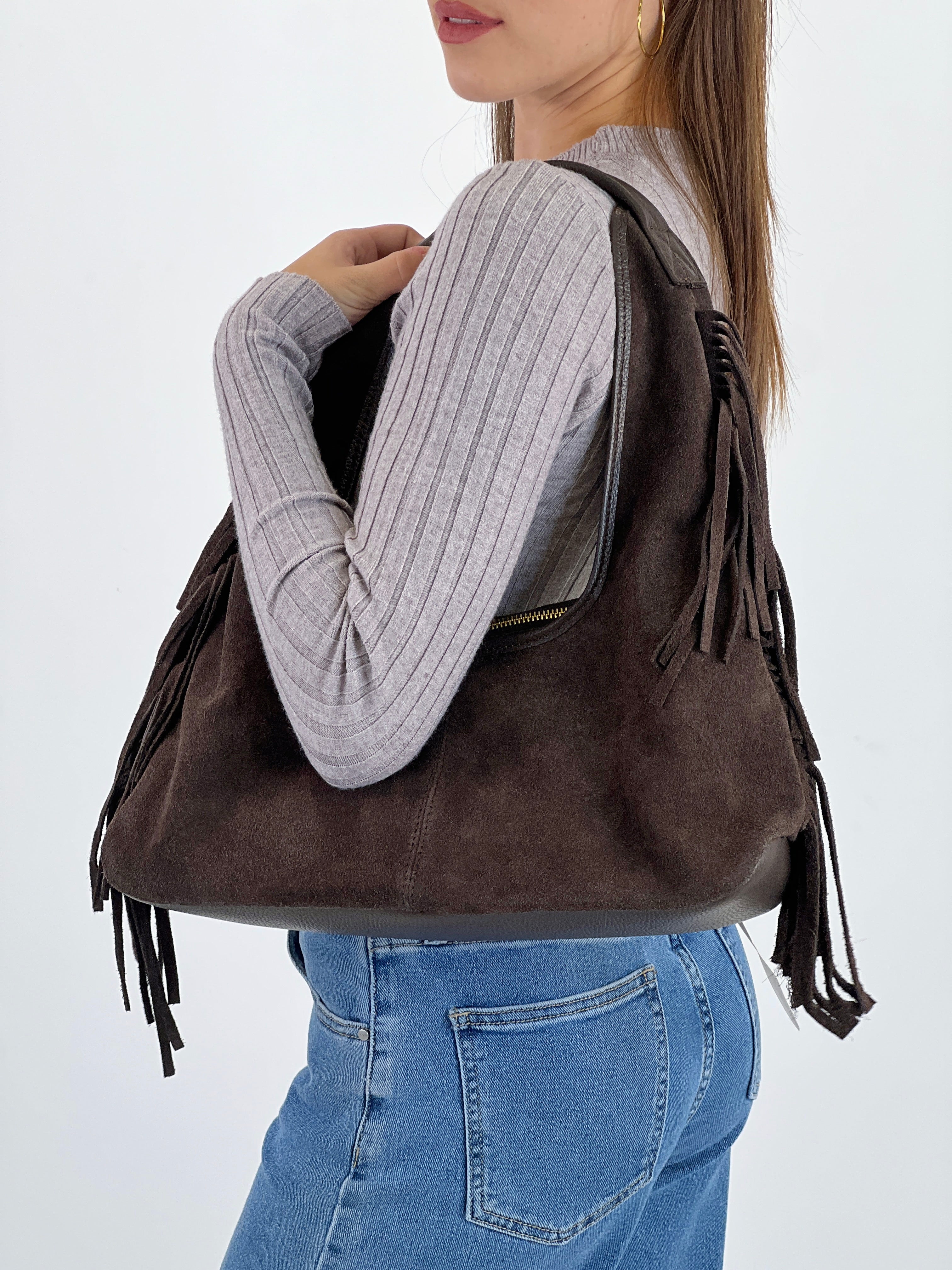 Bolso hobo piel flecos