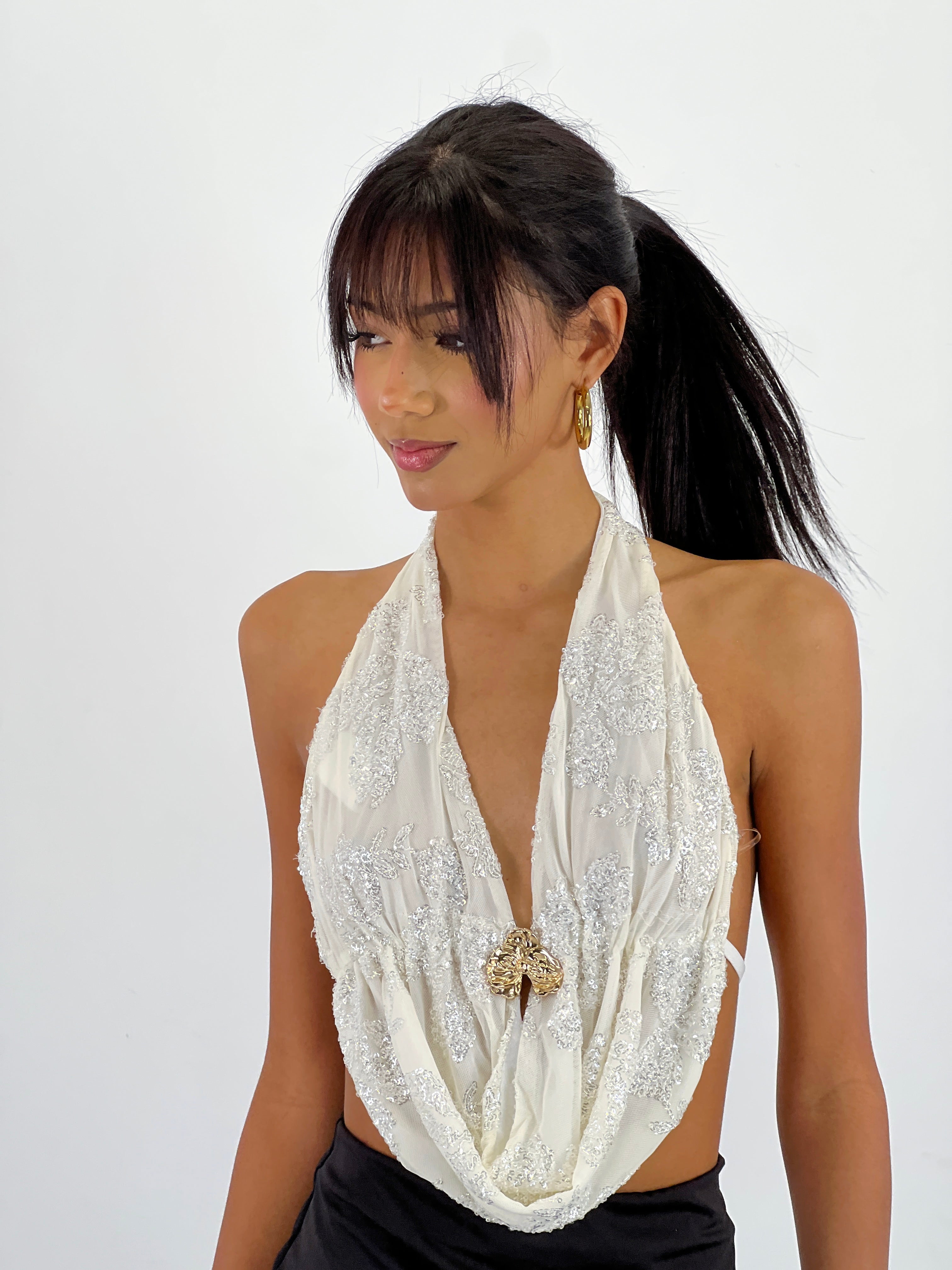 Top halter bordados lentejuelas