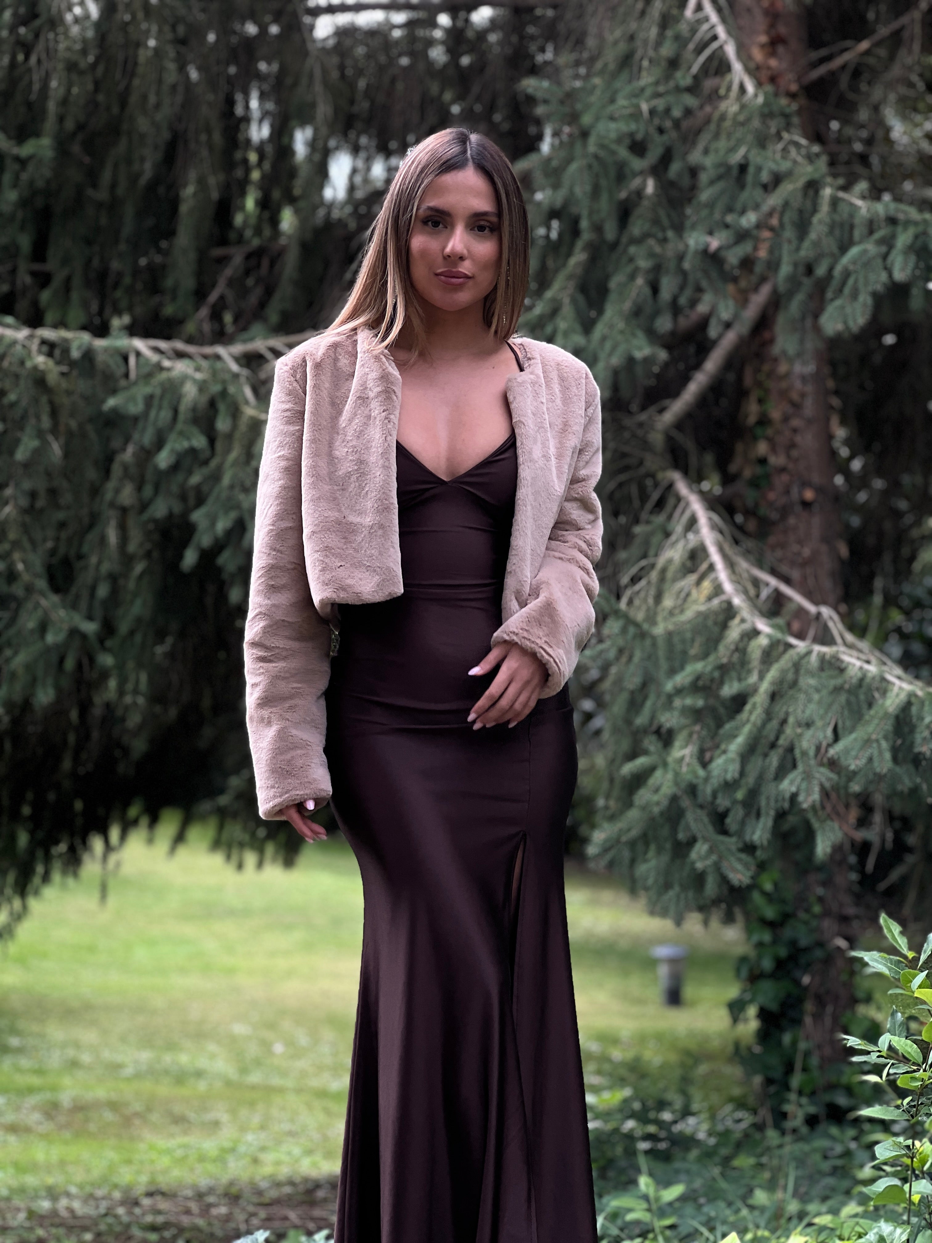 Chaqueta efecto pelo crop