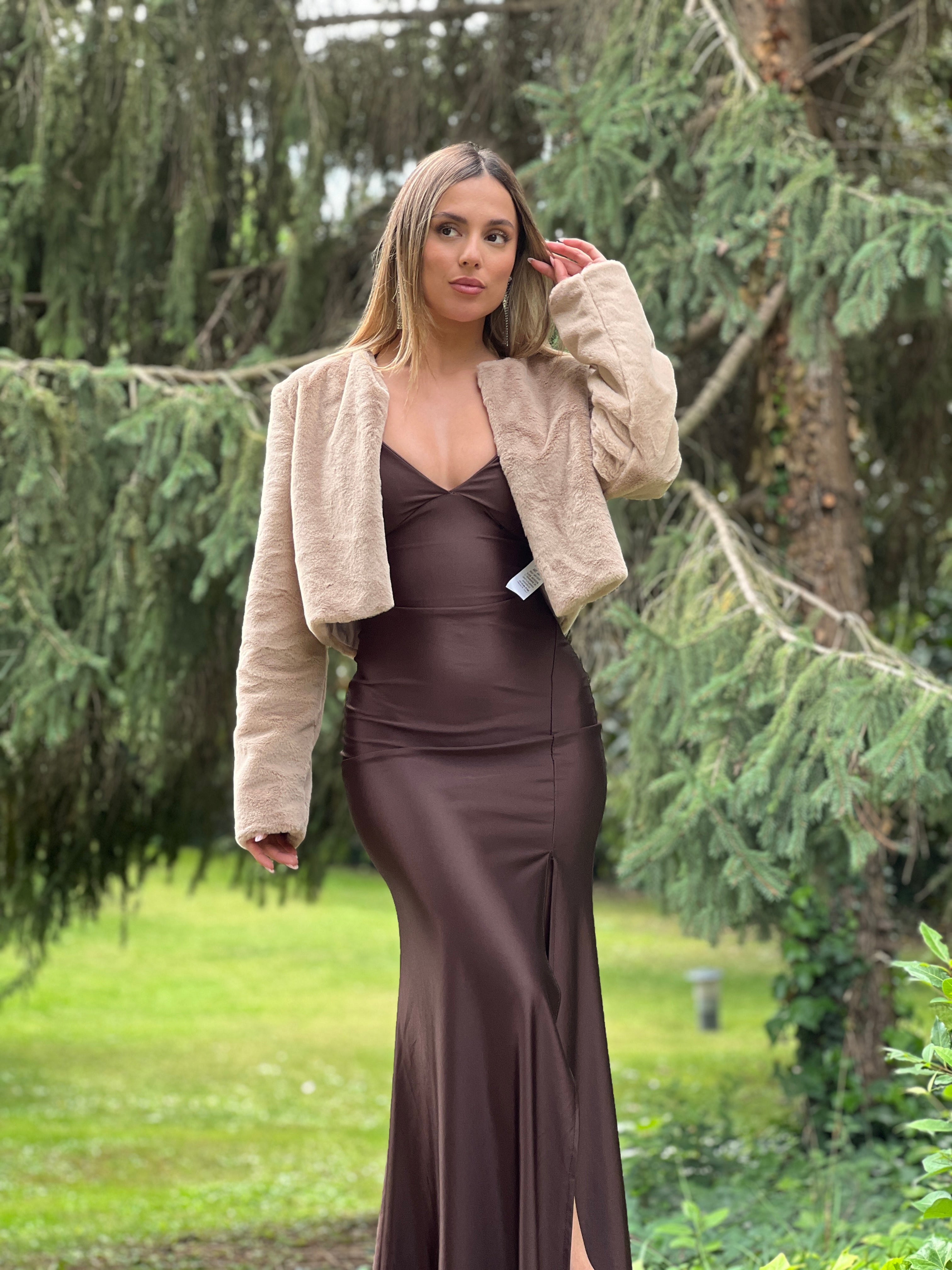 Chaqueta efecto pelo crop