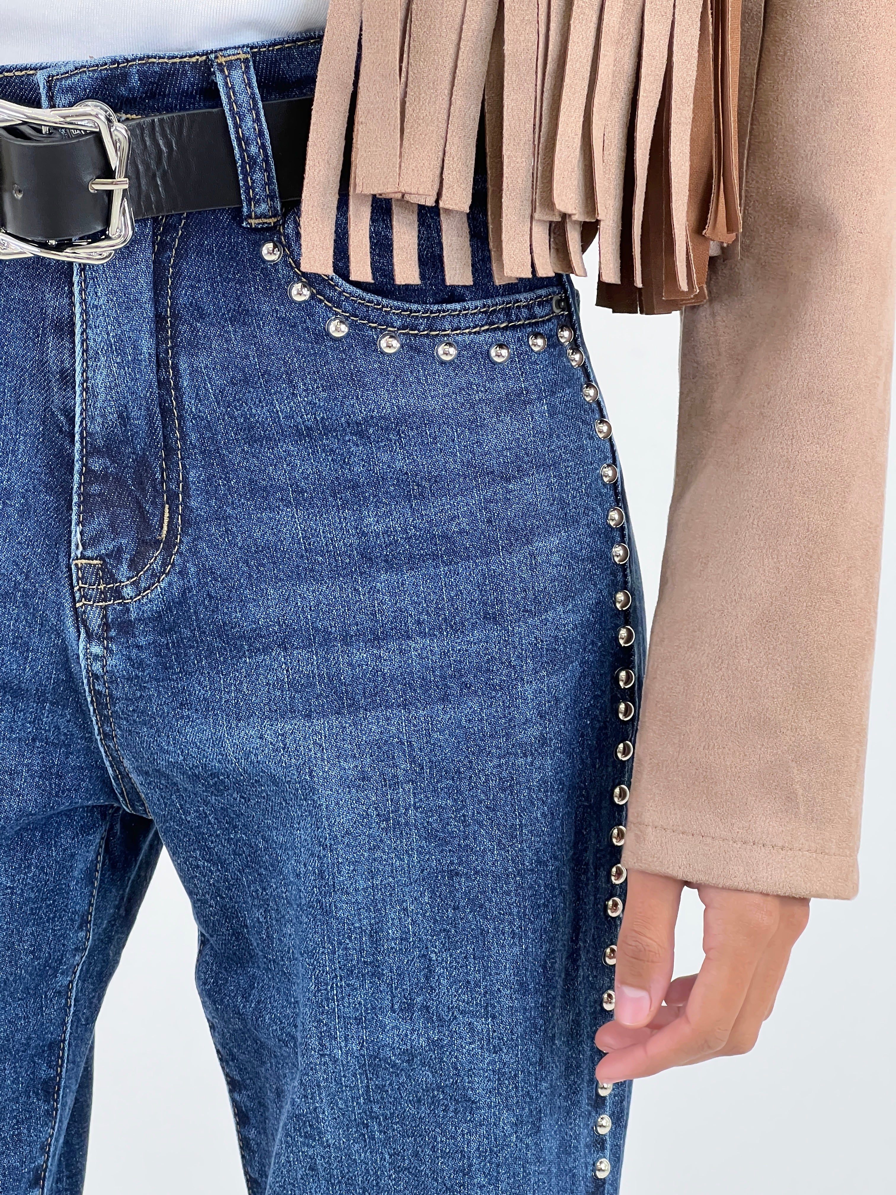 Straight leg jeans with studs