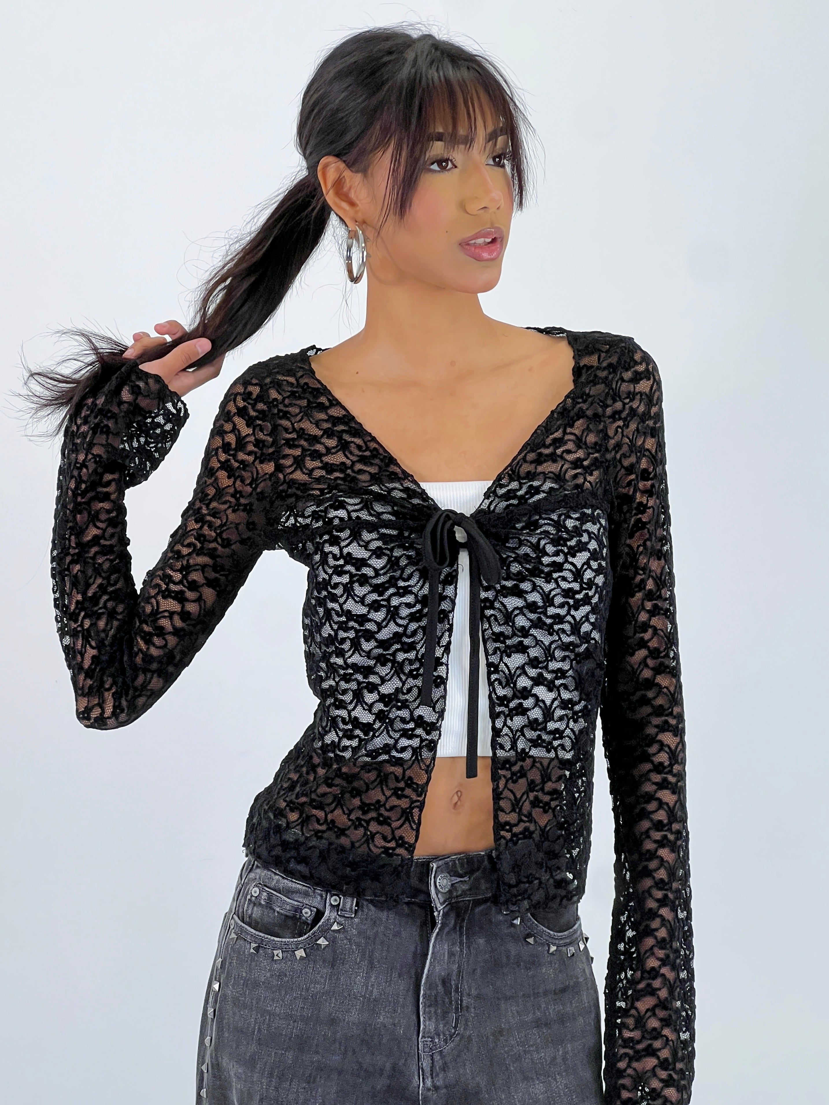 Camisa lazada encaje terciopelo