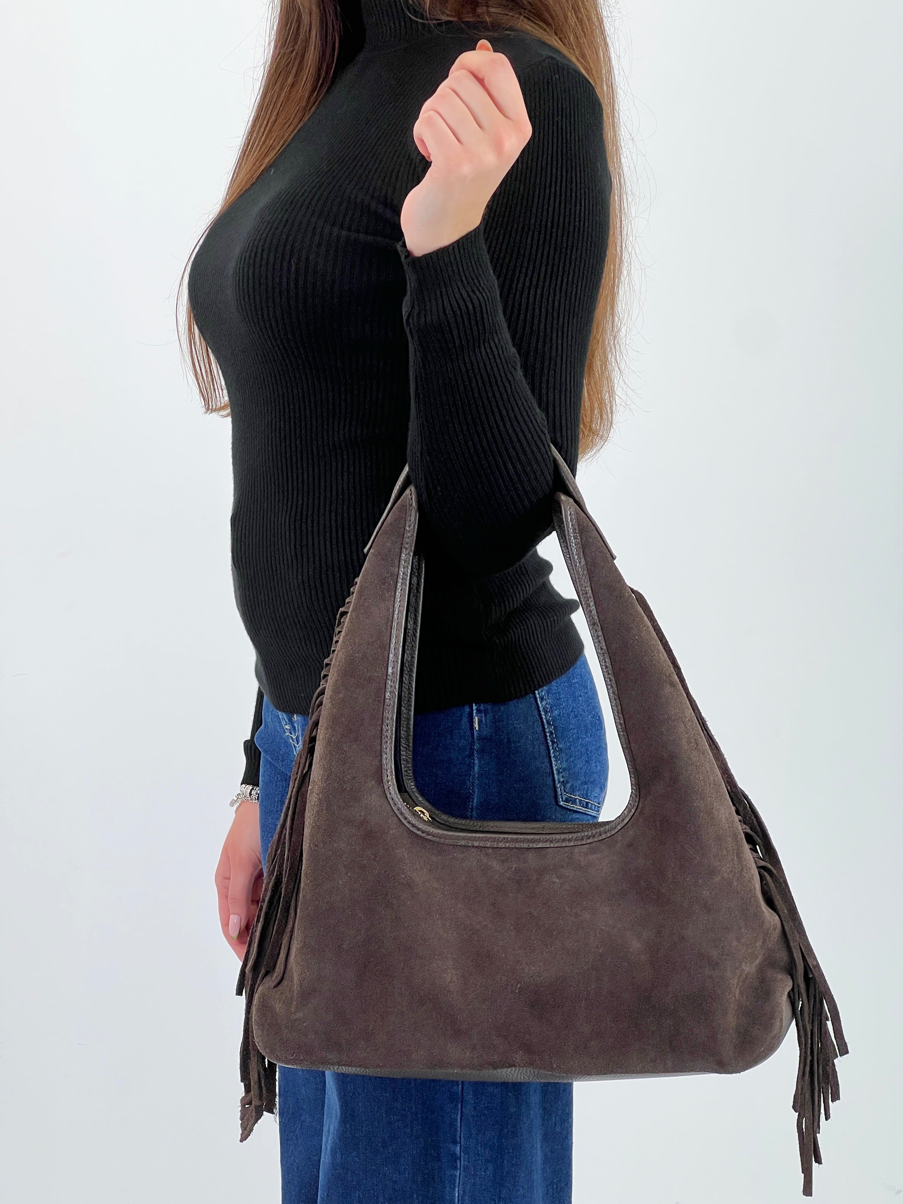 Bolso hobo piel flecos