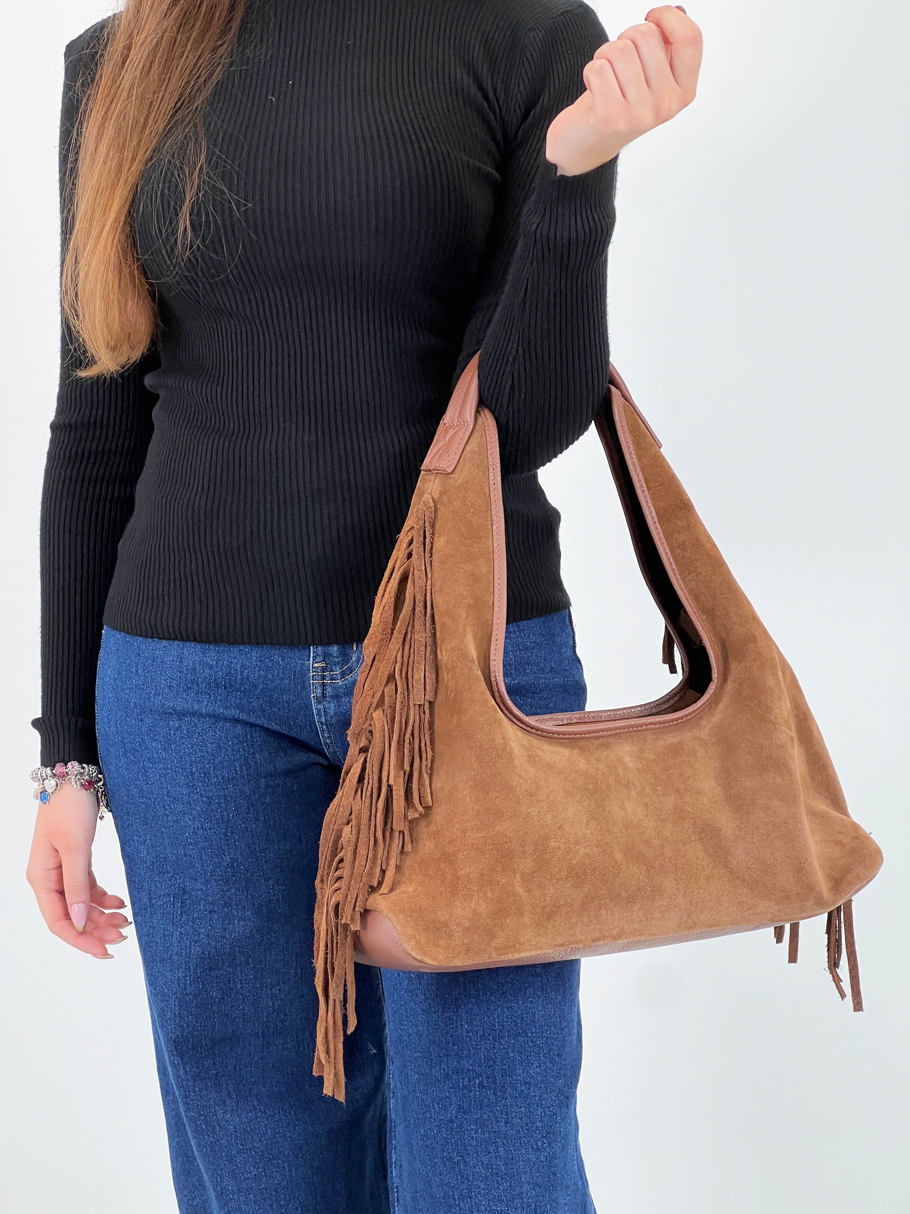 Bolso hobo piel flecos