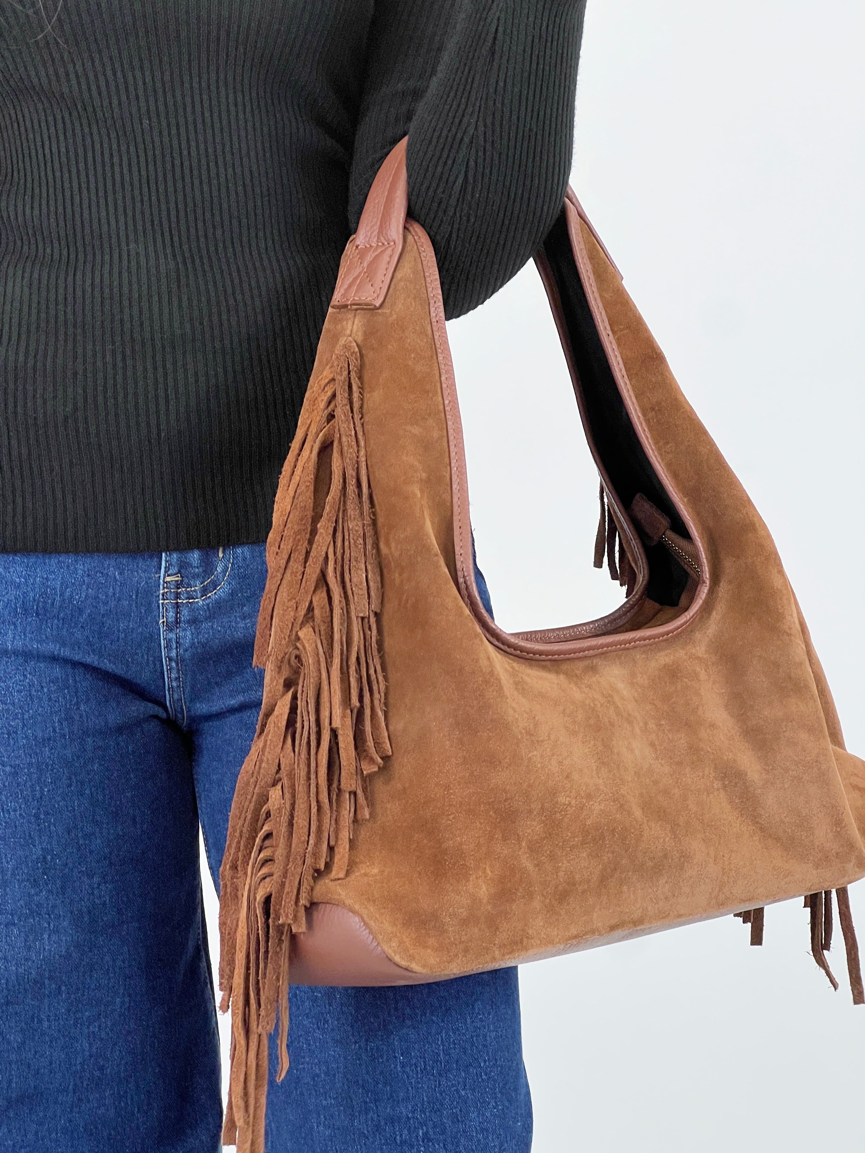 Bolso hobo piel flecos