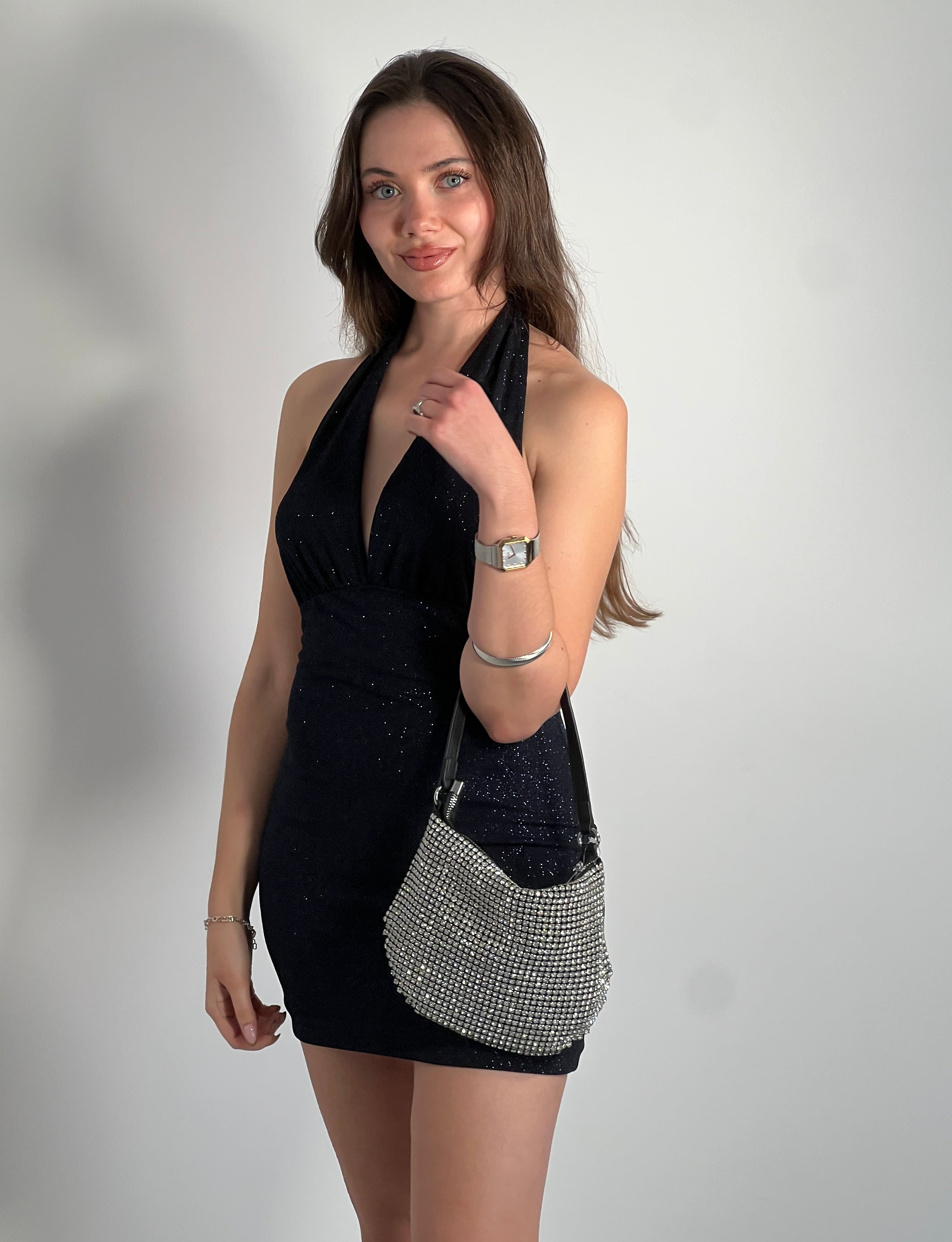 Vestido corto lurex halter