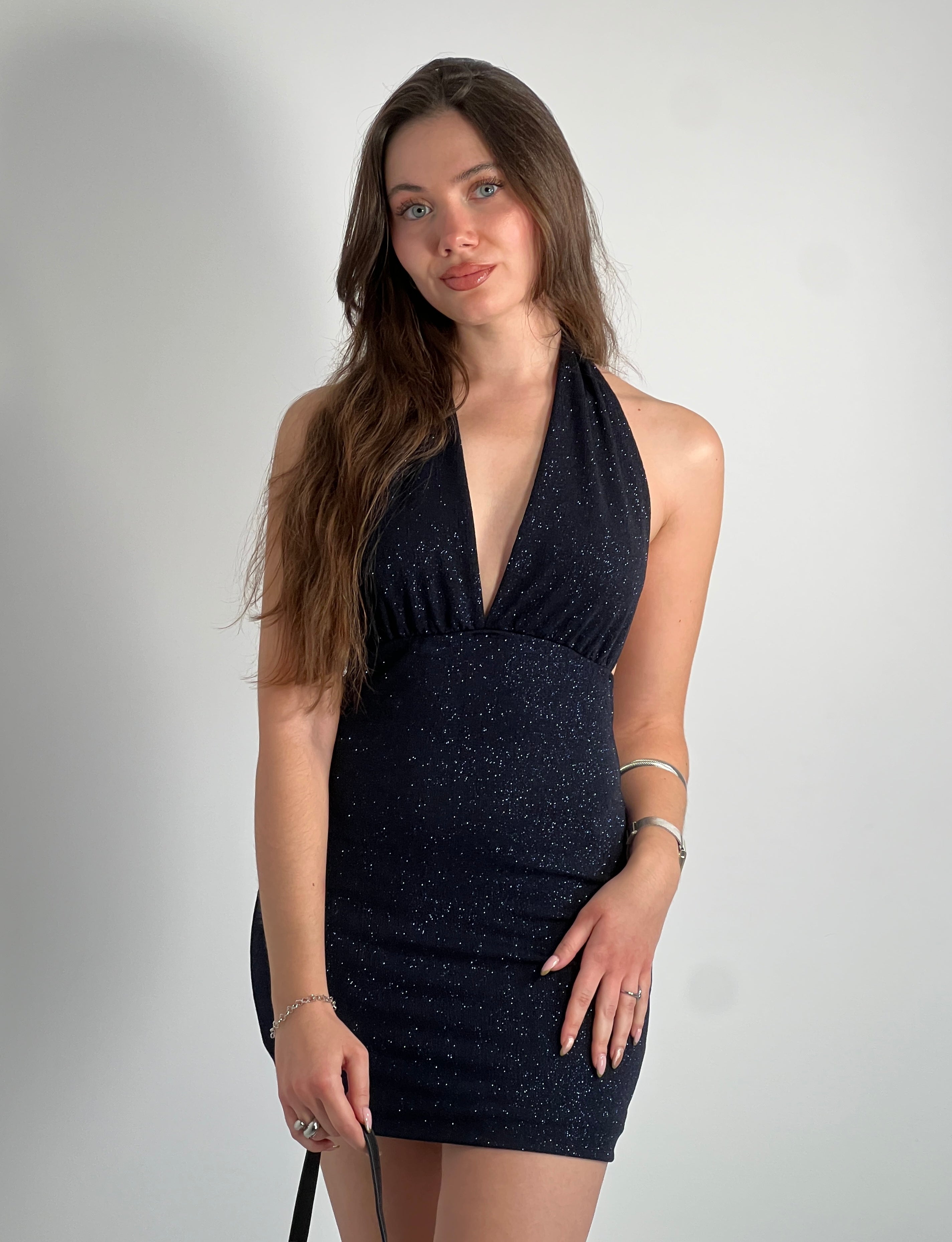 Vestido corto lurex halter