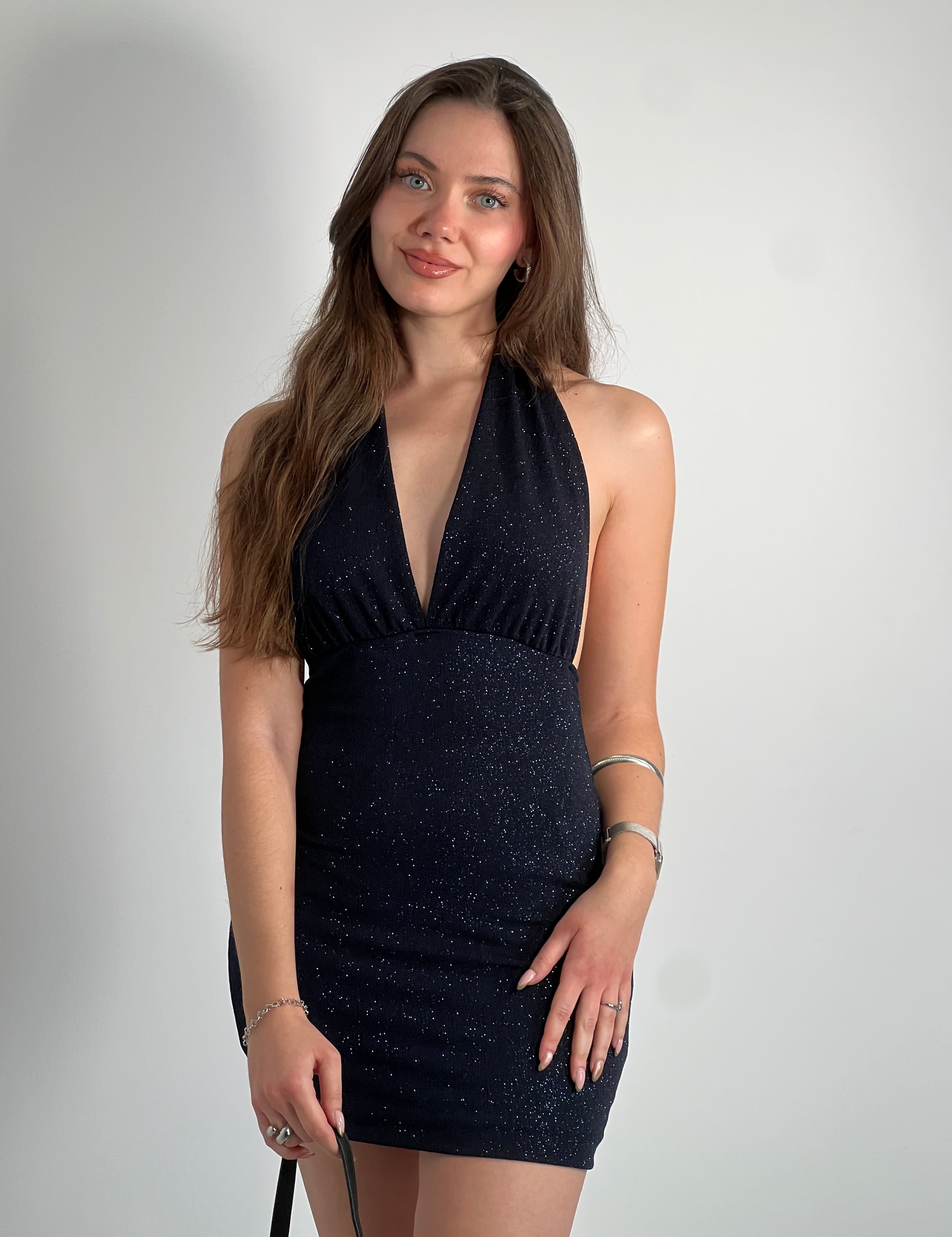 Vestido corto lurex halter