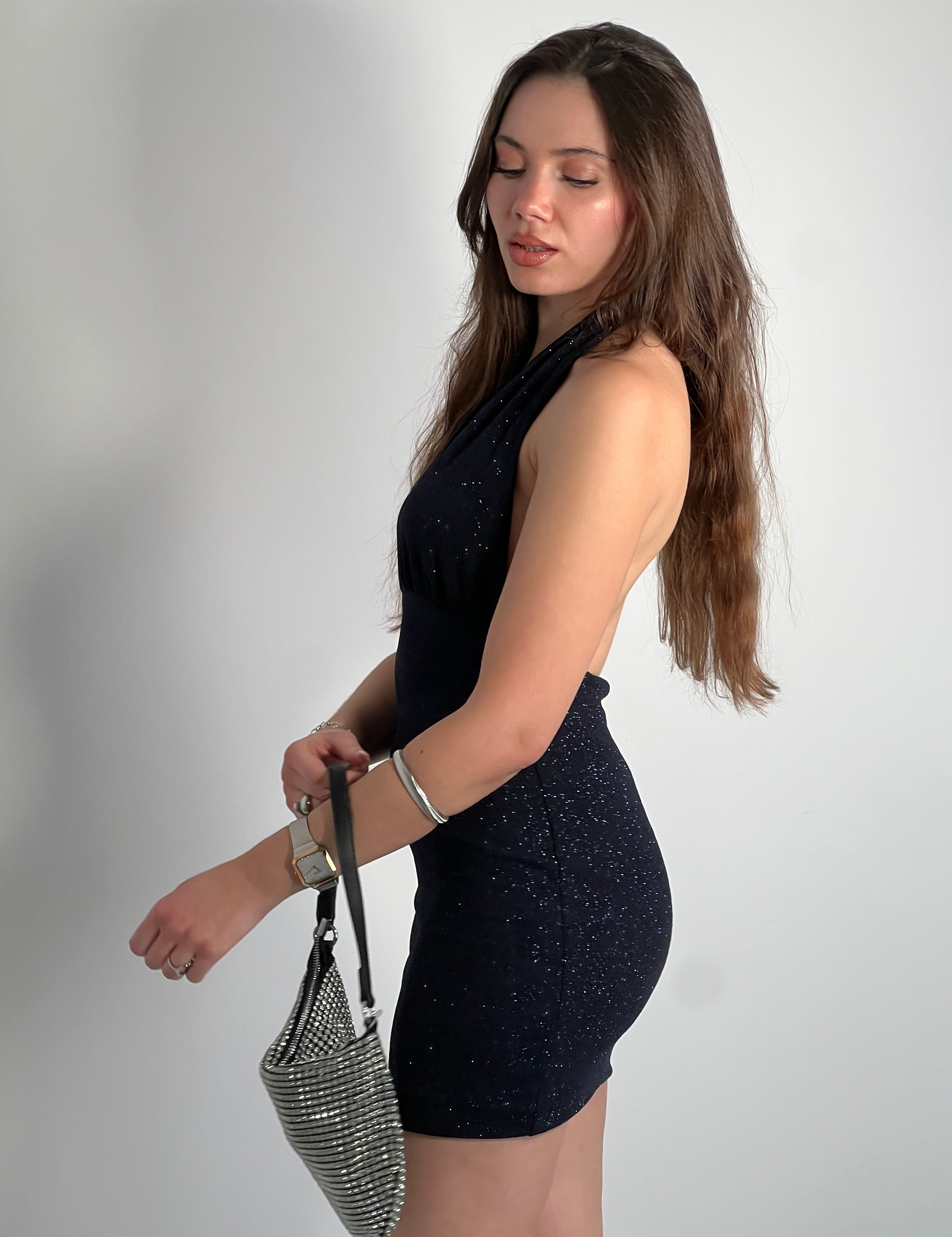 Vestido corto lurex halter