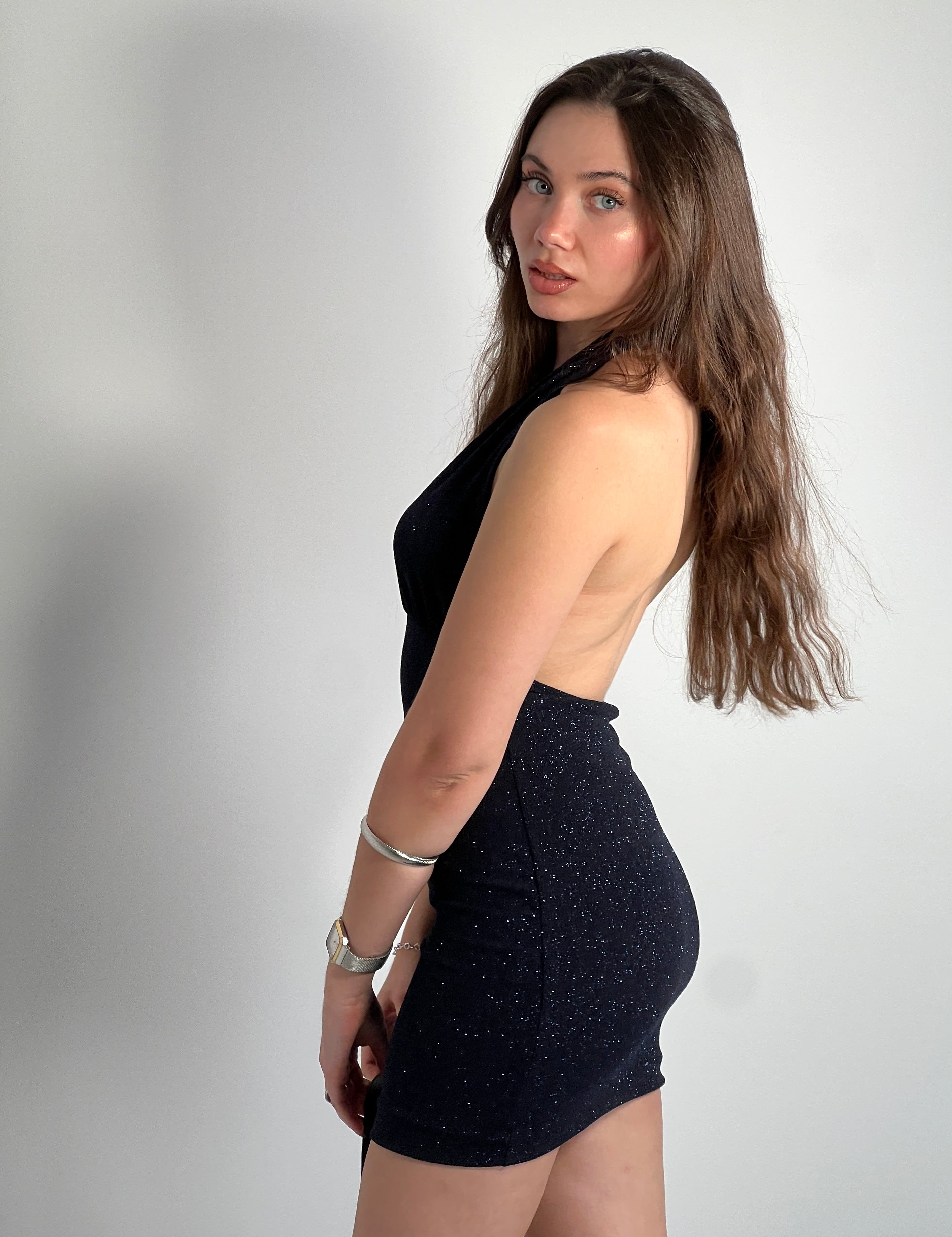 Vestido corto lurex halter