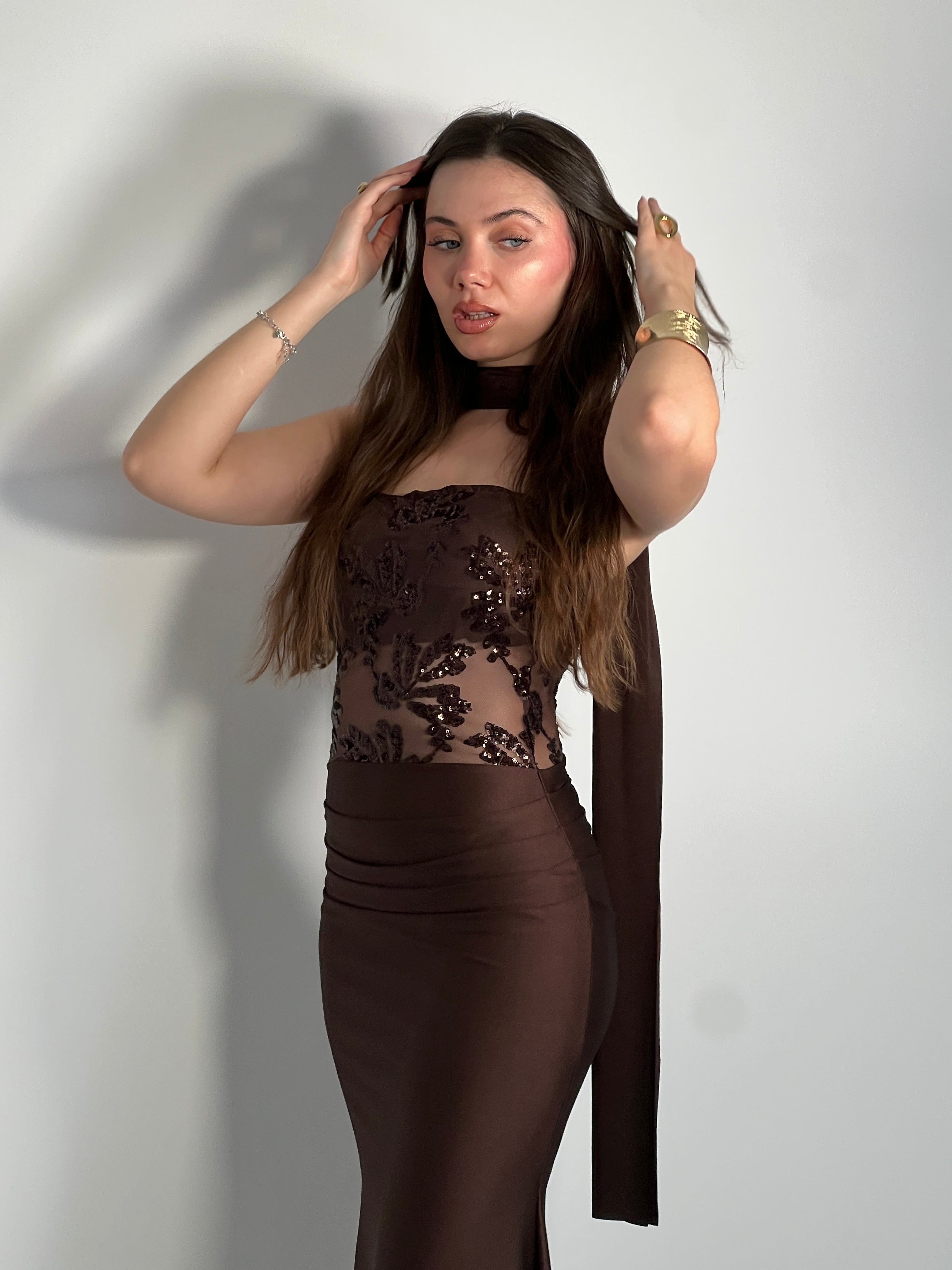 Vestido palabra de honor lentejuela