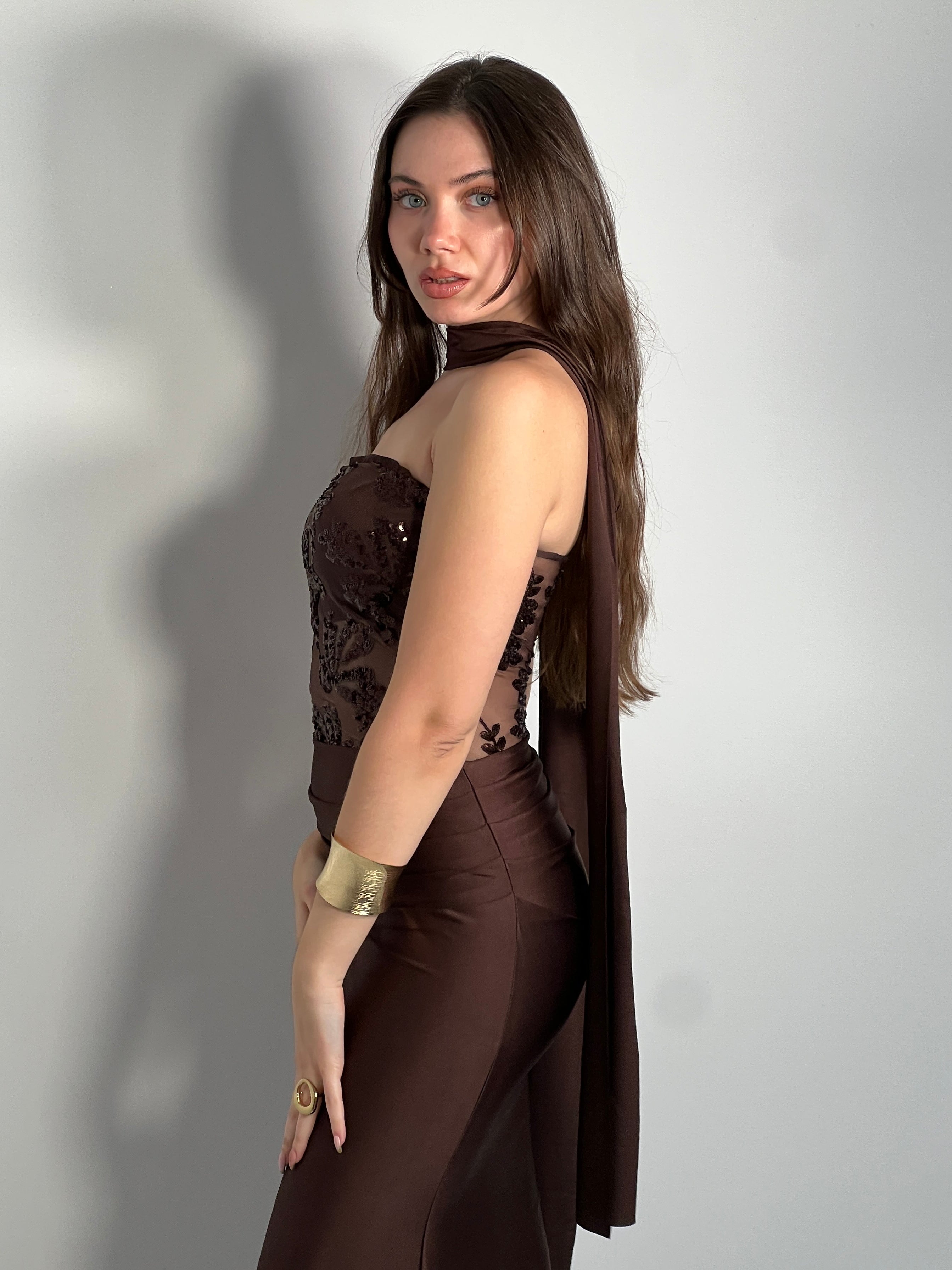 Vestido palabra de honor lentejuela