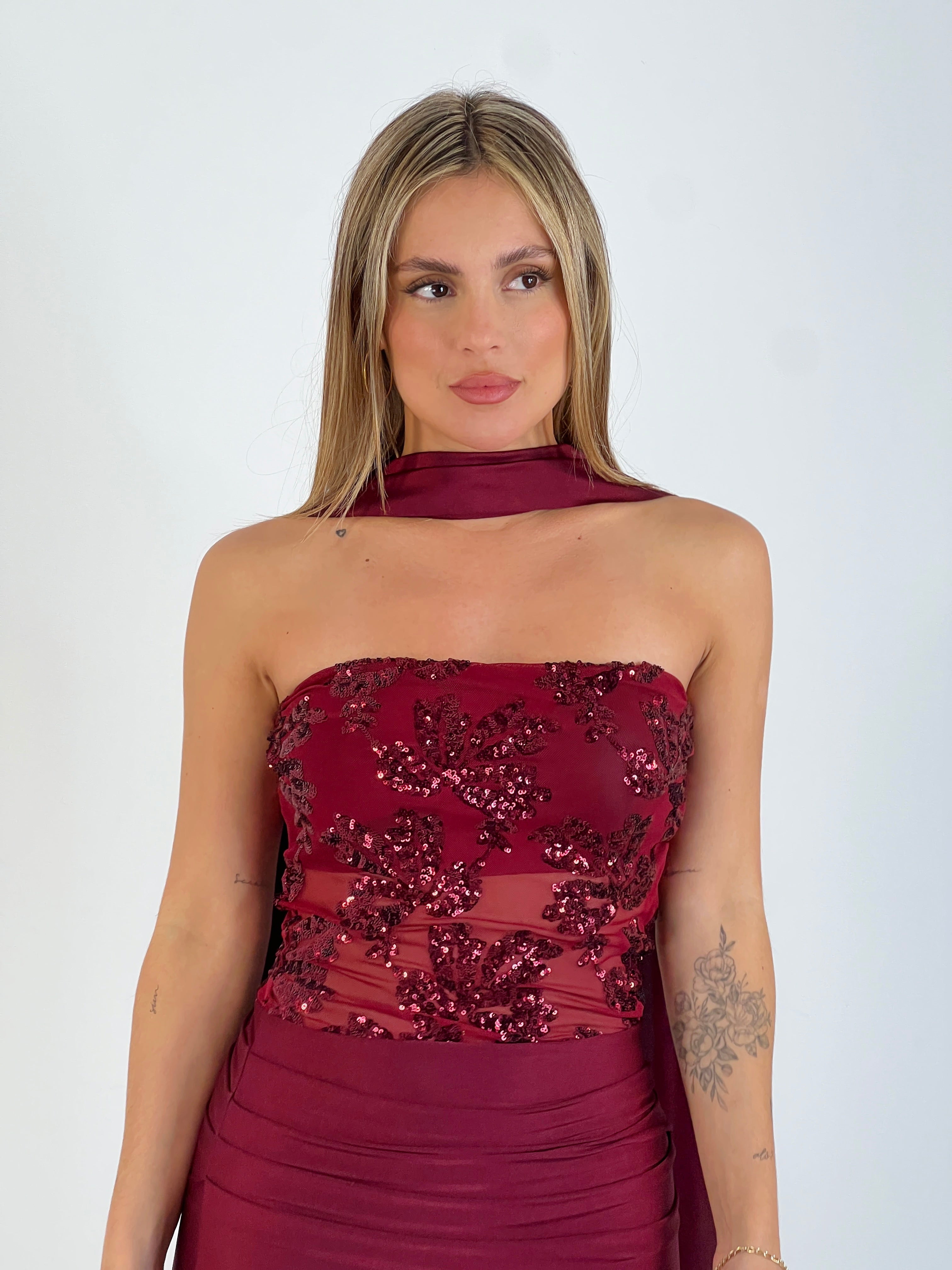 Vestido palabra de honor lentejuela