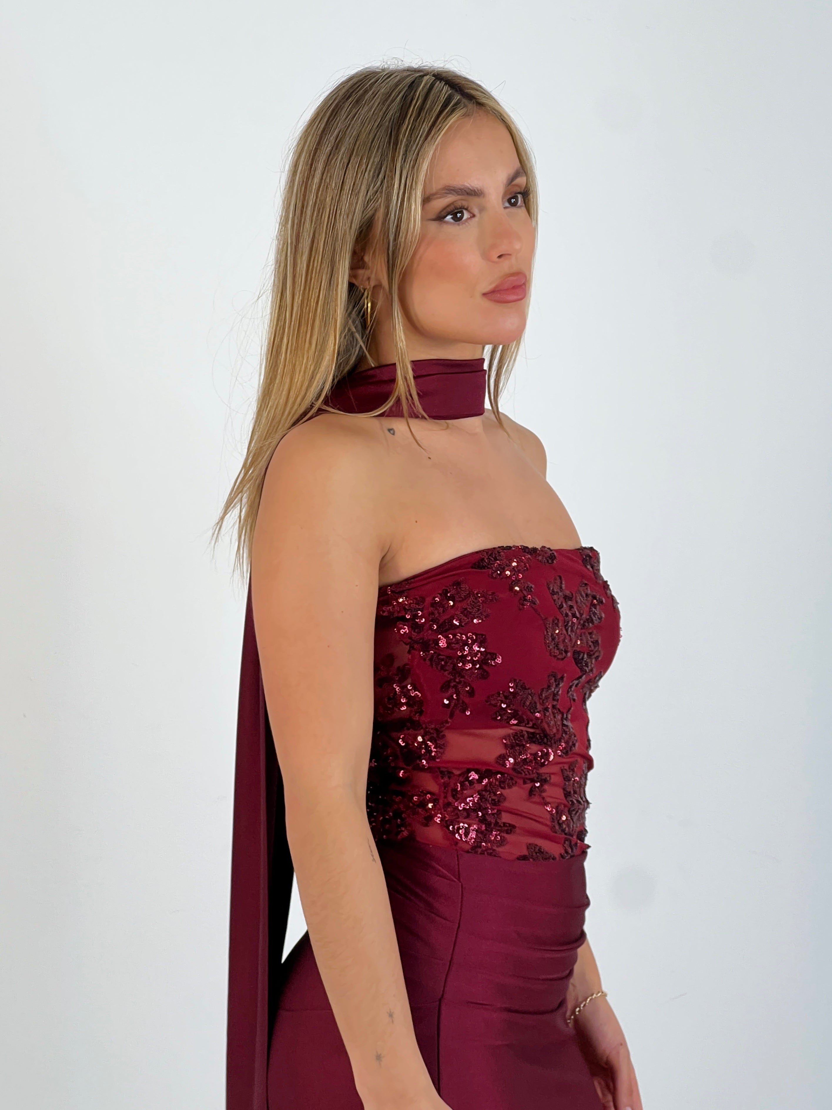 Vestido palabra de honor lentejuela