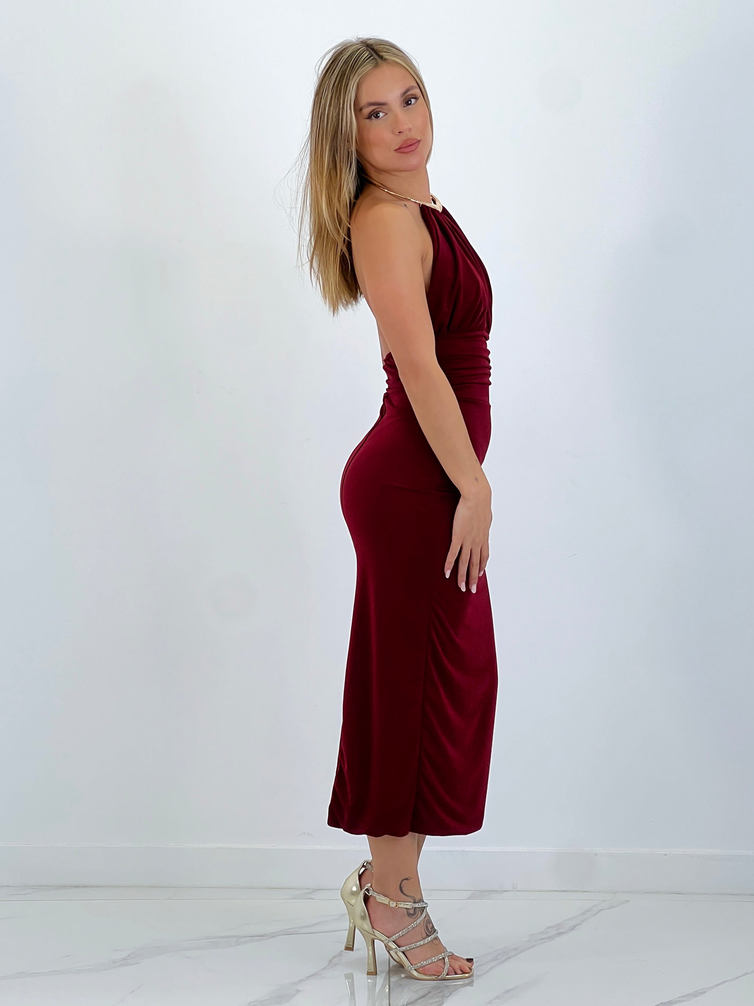 Vestido halter midi joyería
